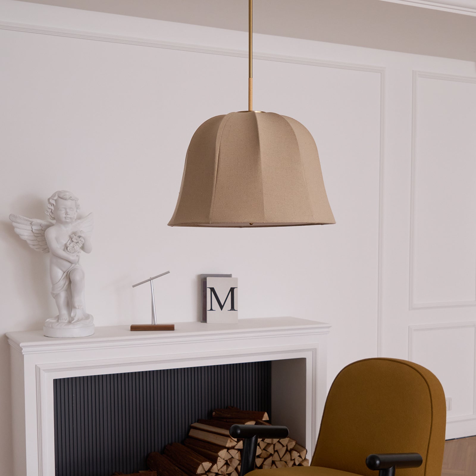 Ritta Bell Brass Pendant Lightm Fabric Line - Letslighting