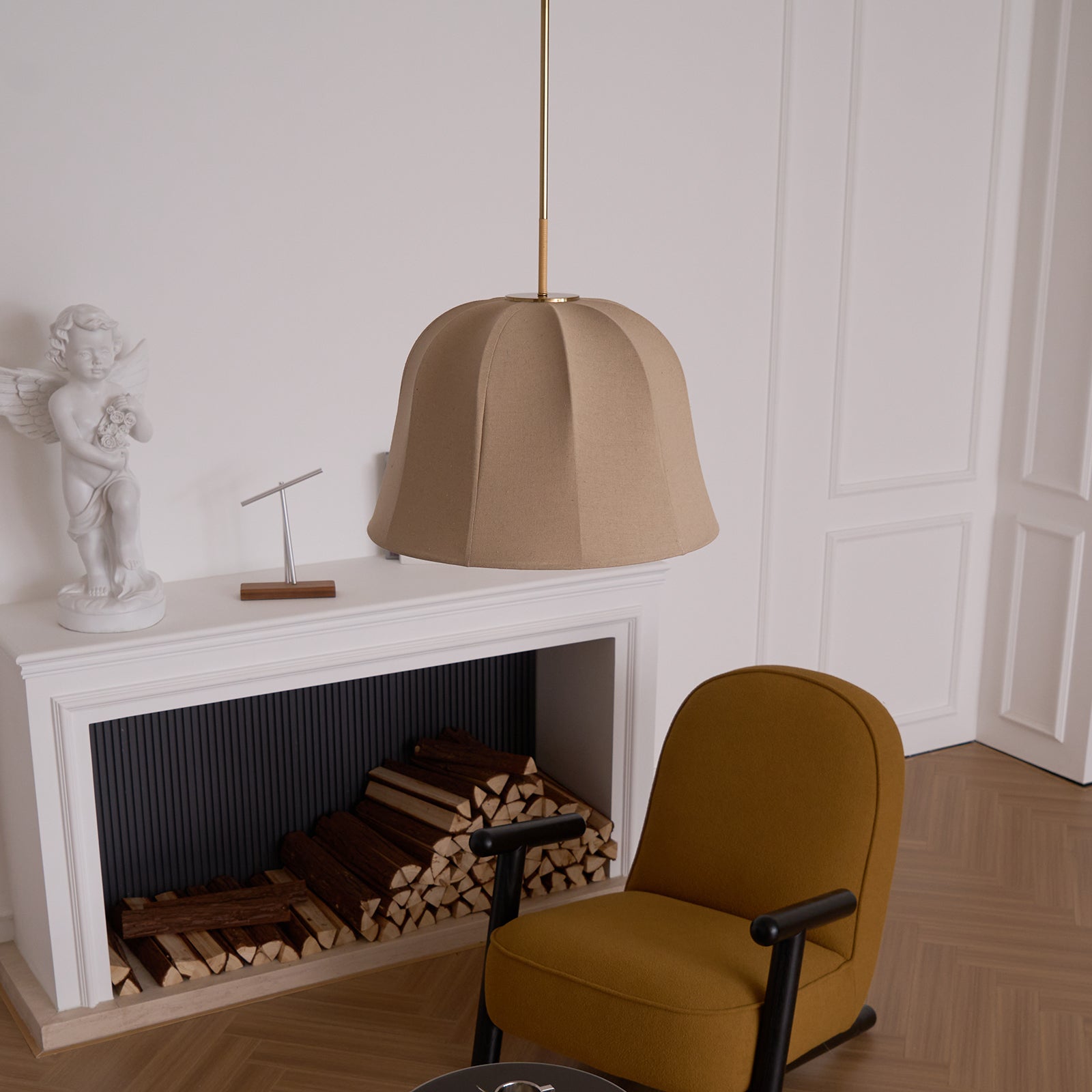 Ritta Bell Brass Pendant Lightm Fabric Line - Letslighting