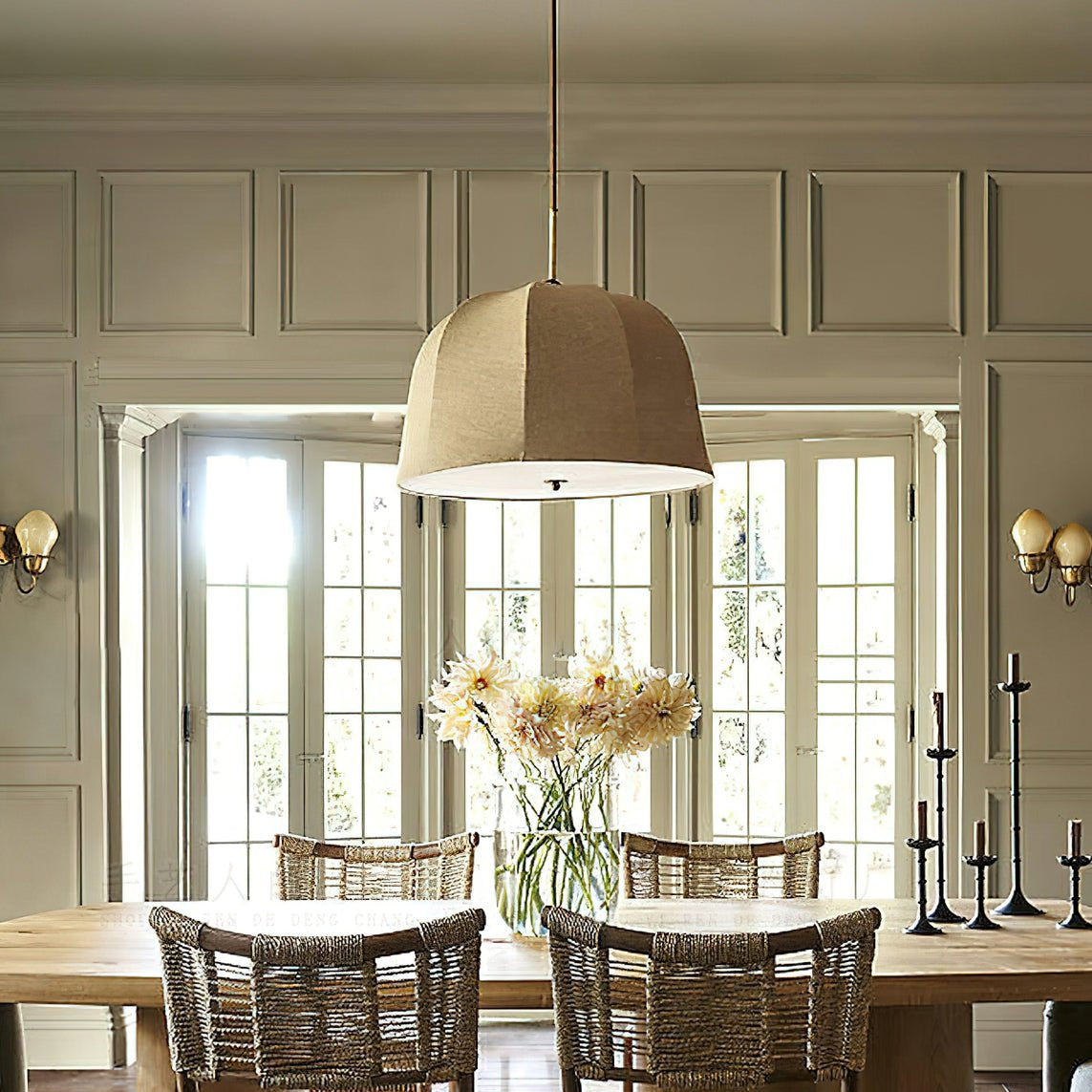 Ritta Bell Brass Pendant Lightm Fabric Line - Letslighting