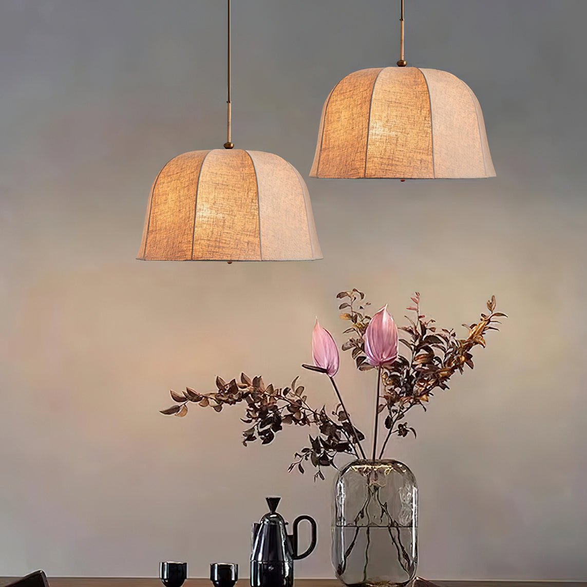 Ritta Bell Brass Pendant Lightm Fabric Line - Letslighting