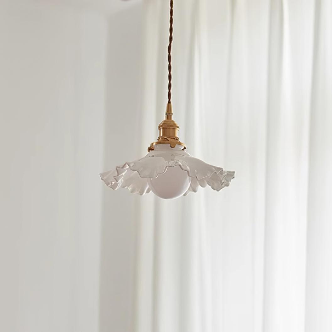 Pendant Lamp Glass Ruffle Shade Brass Warm Glow - Letslighting