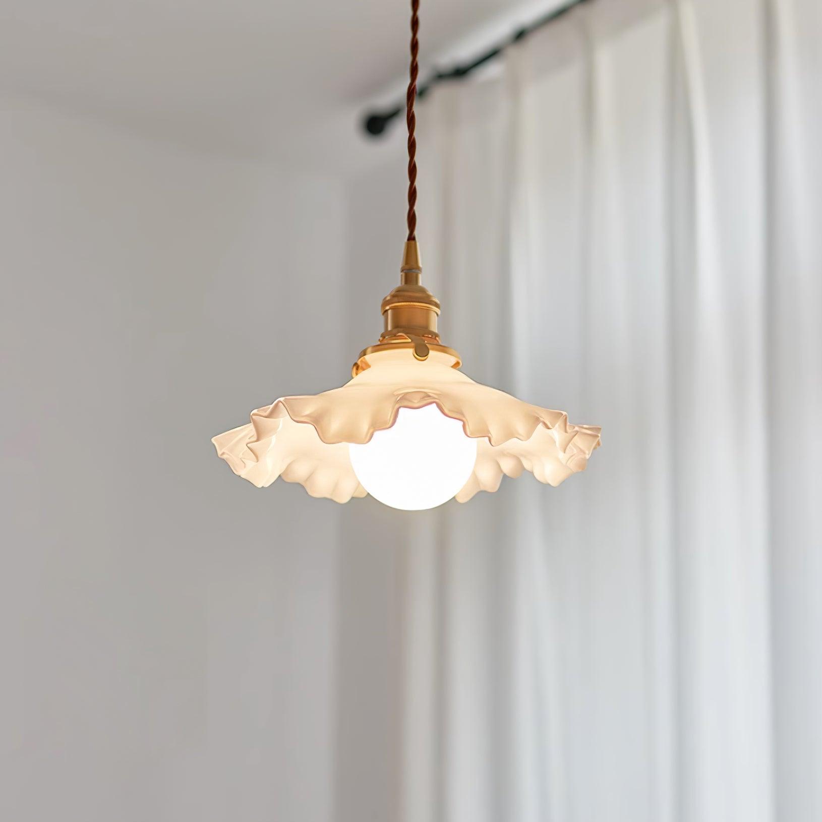 Pendant Lamp Glass Ruffle Shade Brass Warm Glow - Letslighting