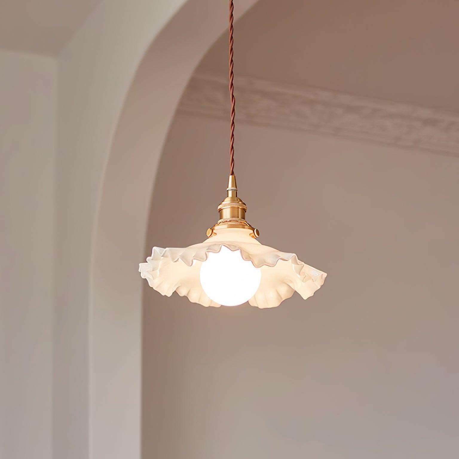 Pendant Lamp Glass Ruffle Shade Brass Warm Glow - Letslighting