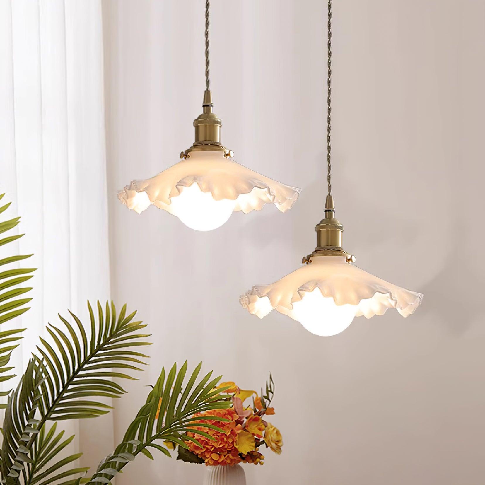 Pendant Lamp Glass Ruffle Shade Brass Warm Glow - Letslighting