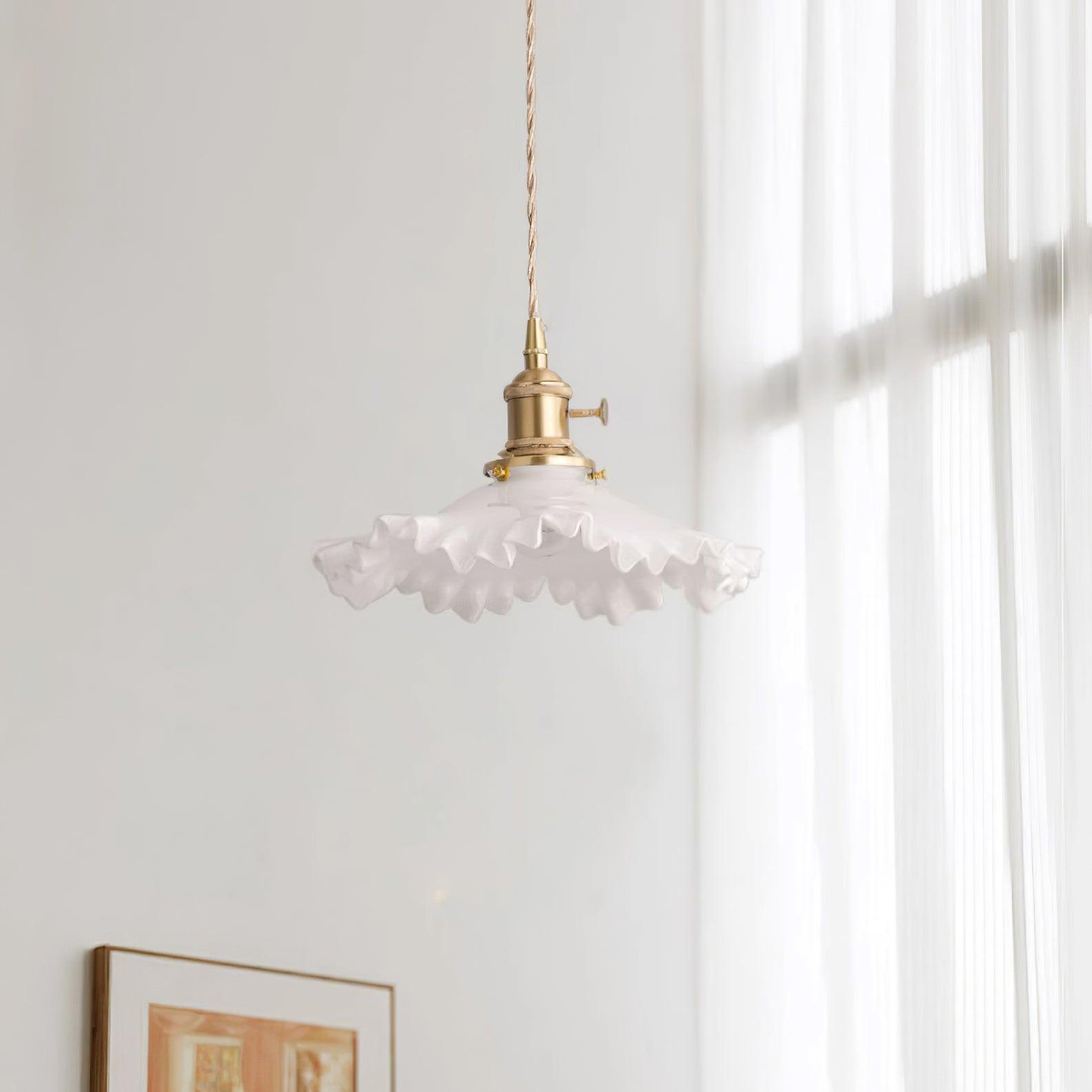Pendant Lamp Glass Ruffle Shade Brass Warm Glow - Letslighting