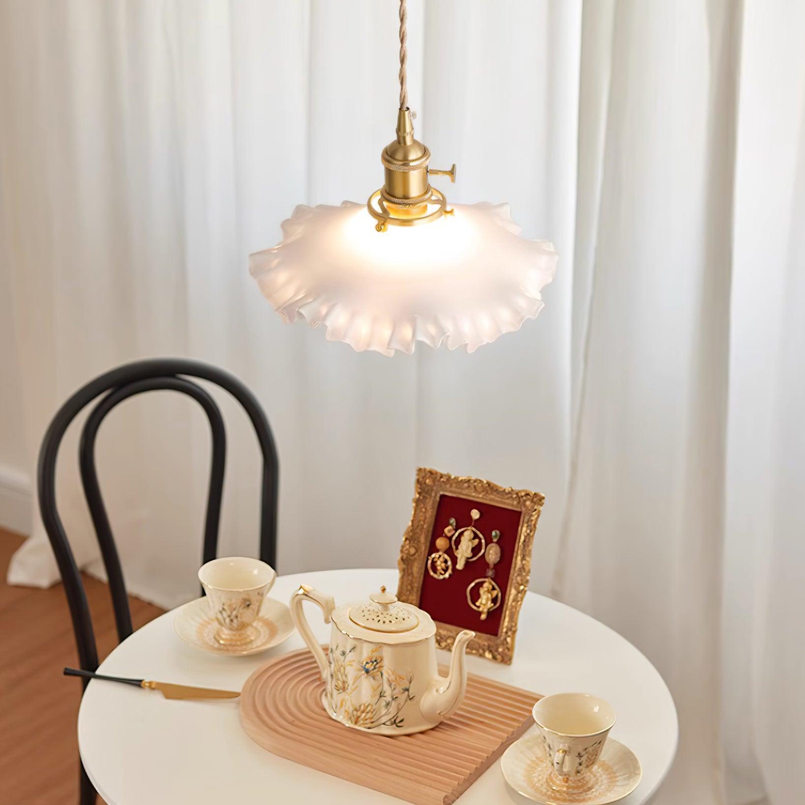 Pendant Lamp Glass Ruffle Shade Brass Warm Glow - Letslighting