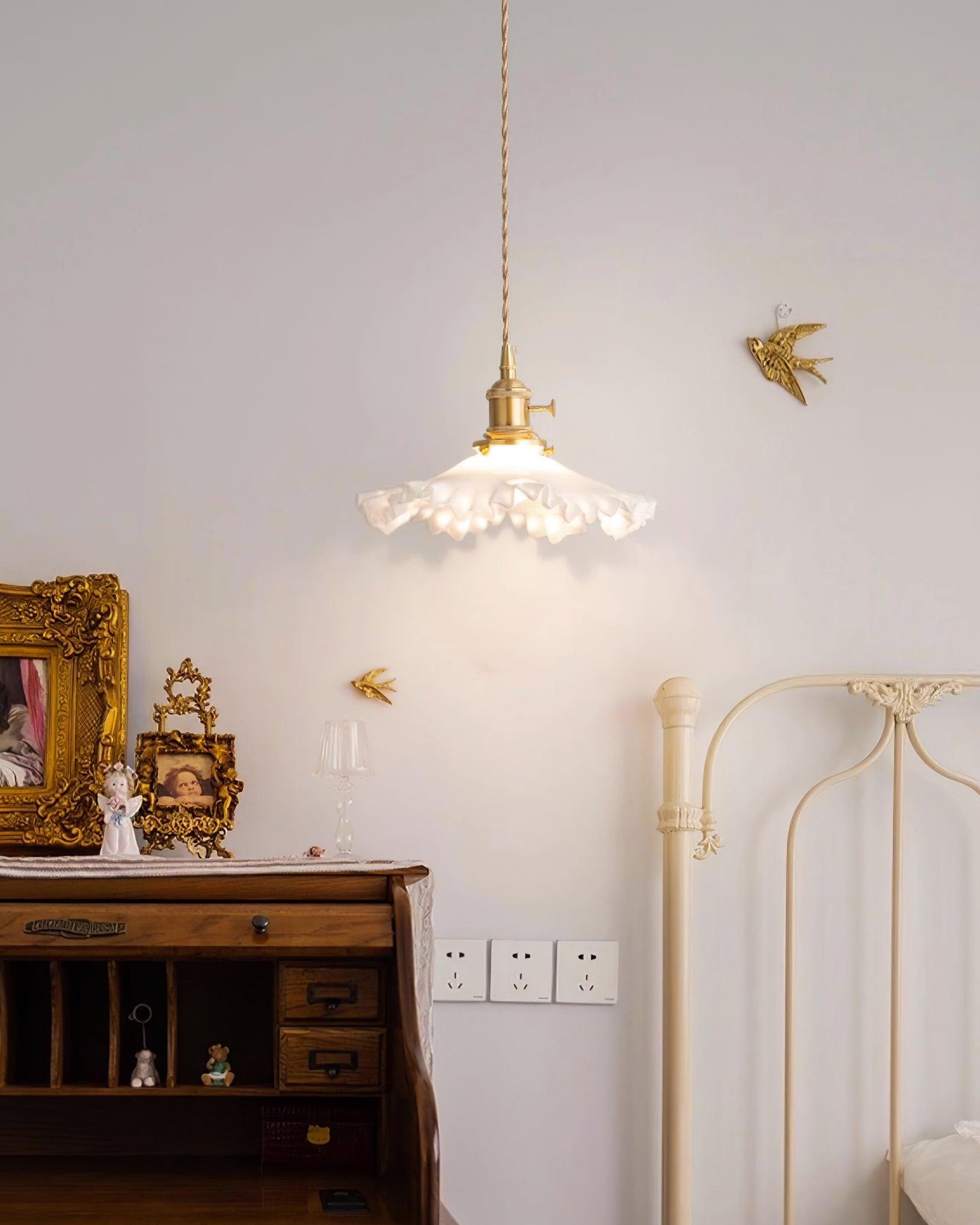 Pendant Lamp Glass Ruffle Shade Brass Warm Glow - Letslighting