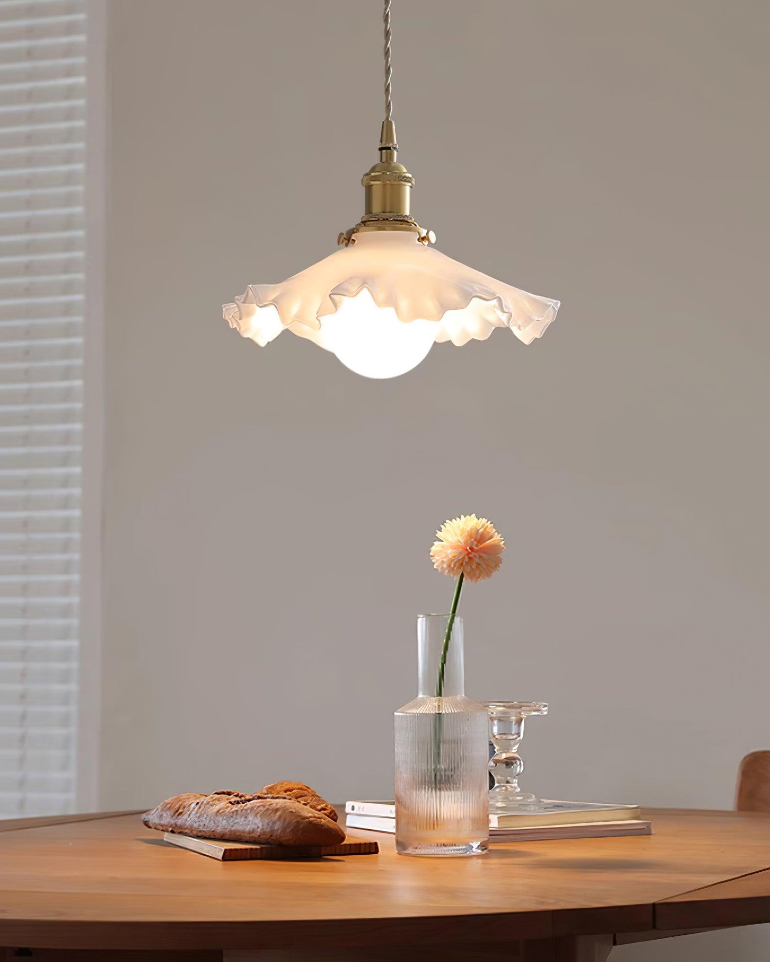 Pendant Lamp Glass Ruffle Shade Brass Warm Glow - Letslighting