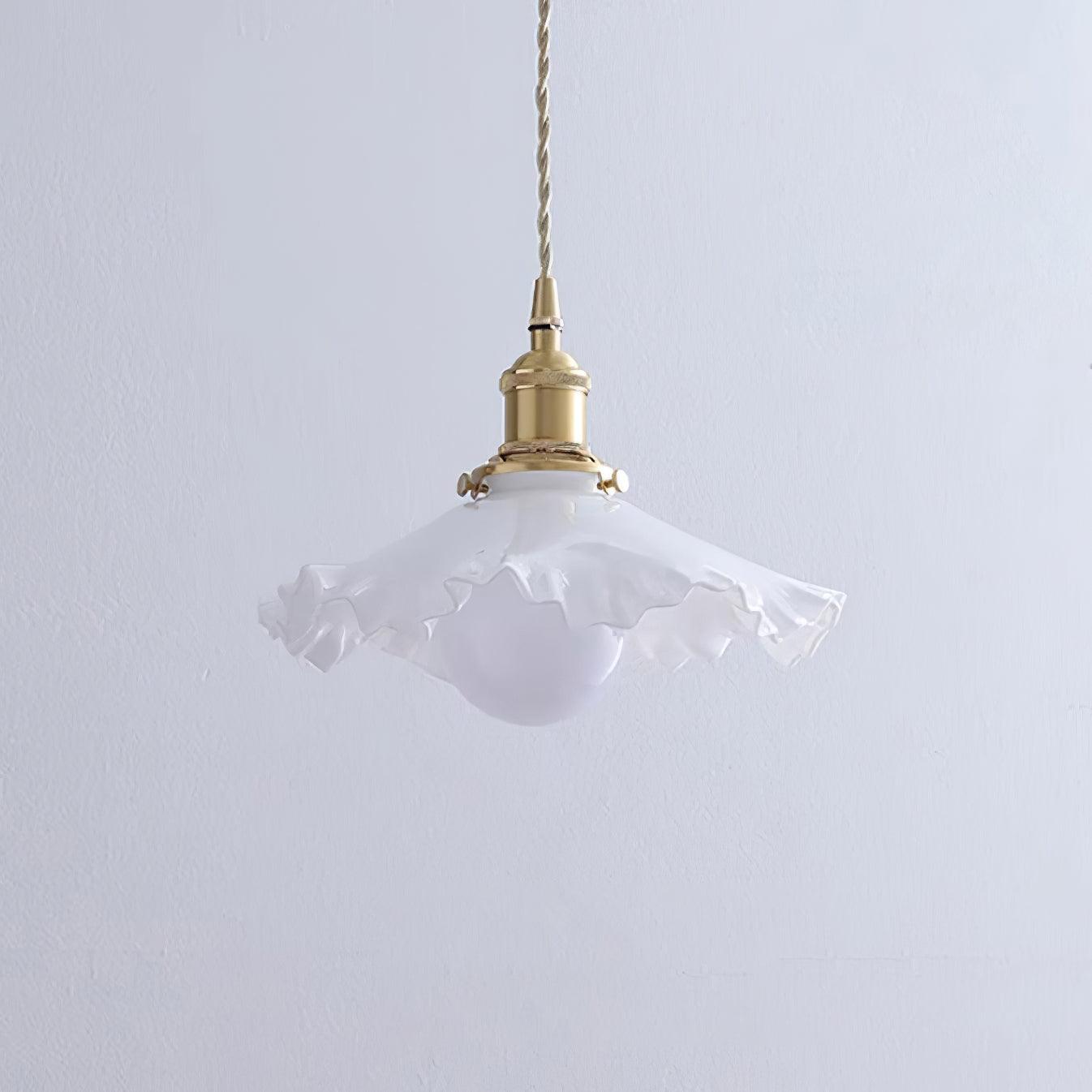 Pendant Lamp Glass Ruffle Shade Brass Warm Glow - Letslighting