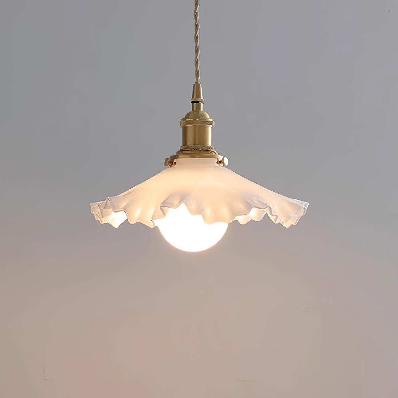 Pendant Lamp Glass Ruffle Shade Brass Warm Glow - Letslighting