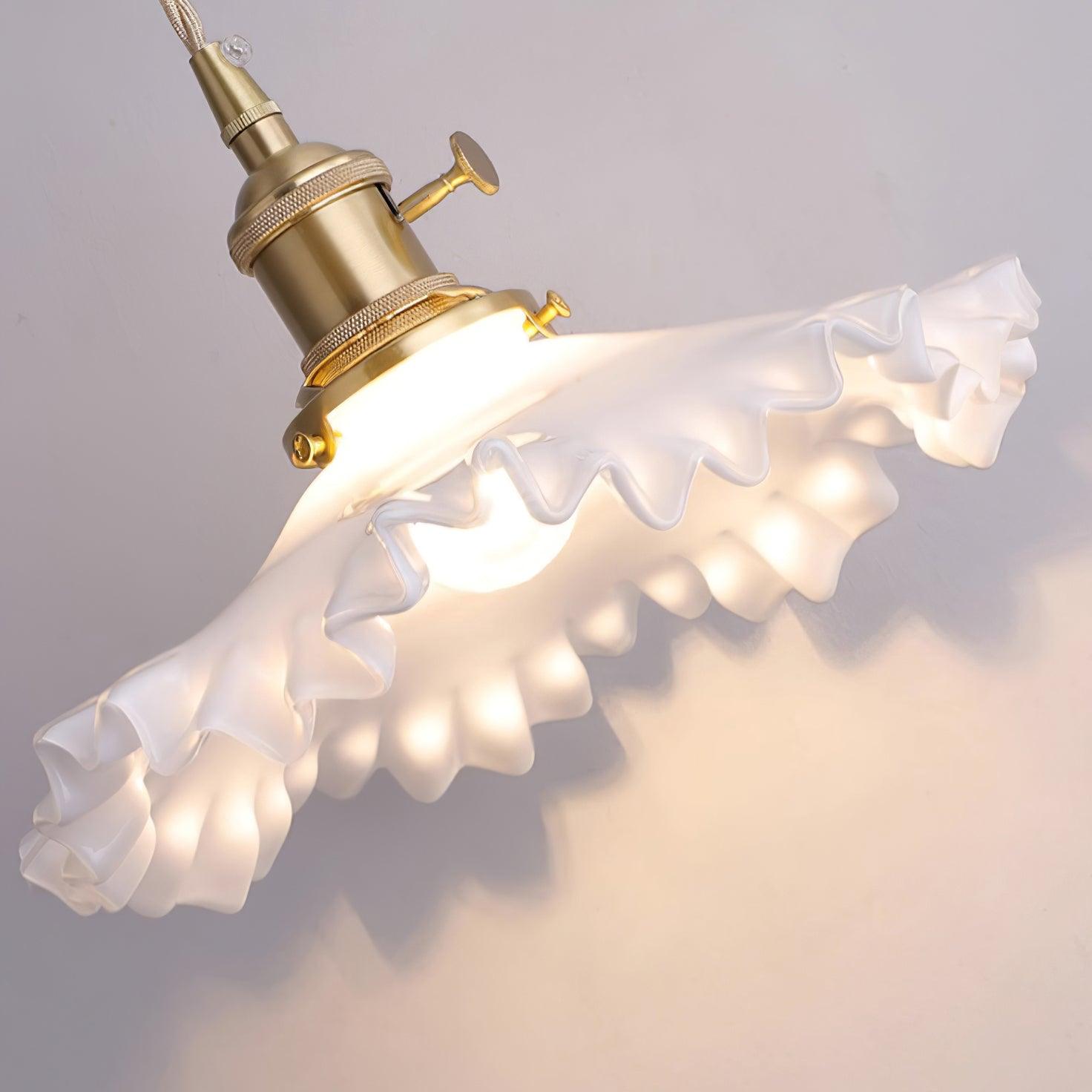 Pendant Lamp Glass Ruffle Shade Brass Warm Glow - Letslighting