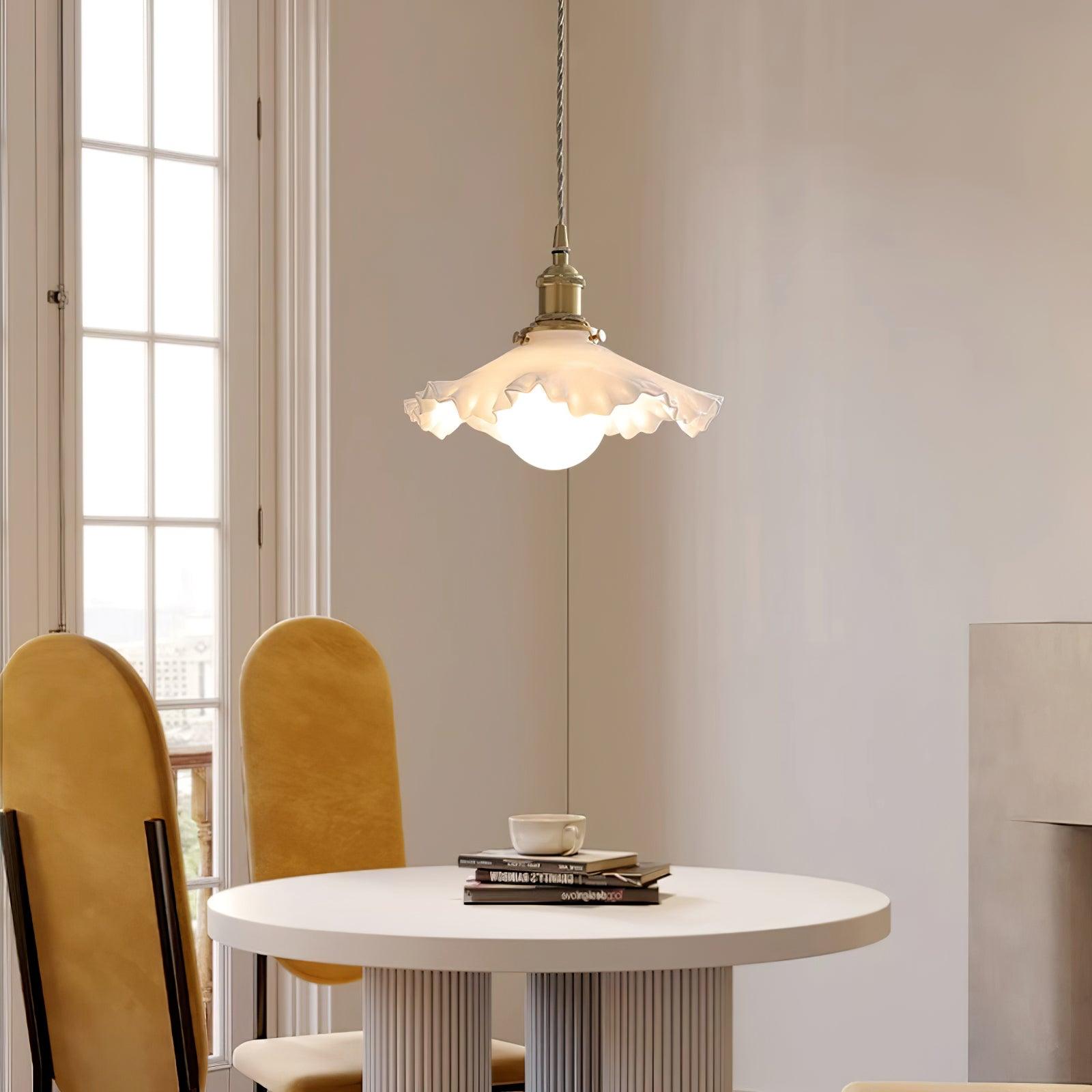 Pendant Lamp Glass Ruffle Shade Brass Warm Glow - Letslighting