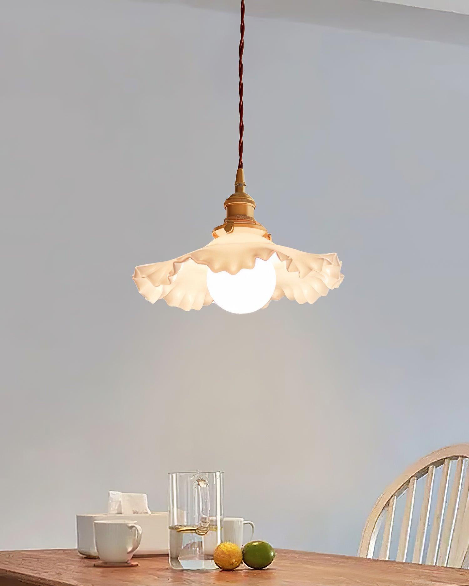 Pendant Lamp Glass Ruffle Shade Brass Warm Glow - Letslighting