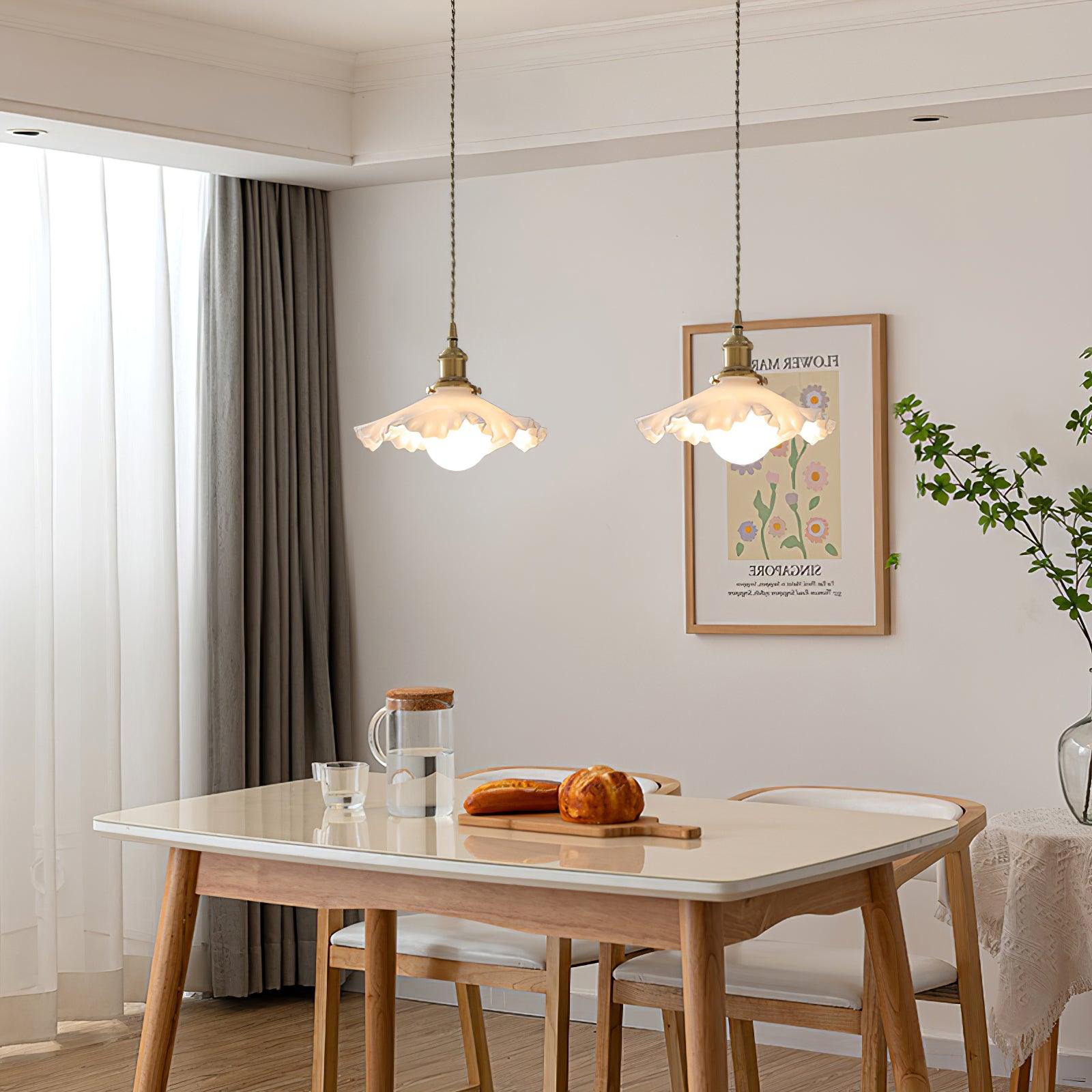 Pendant Lamp Glass Ruffle Shade Brass Warm Glow - Letslighting