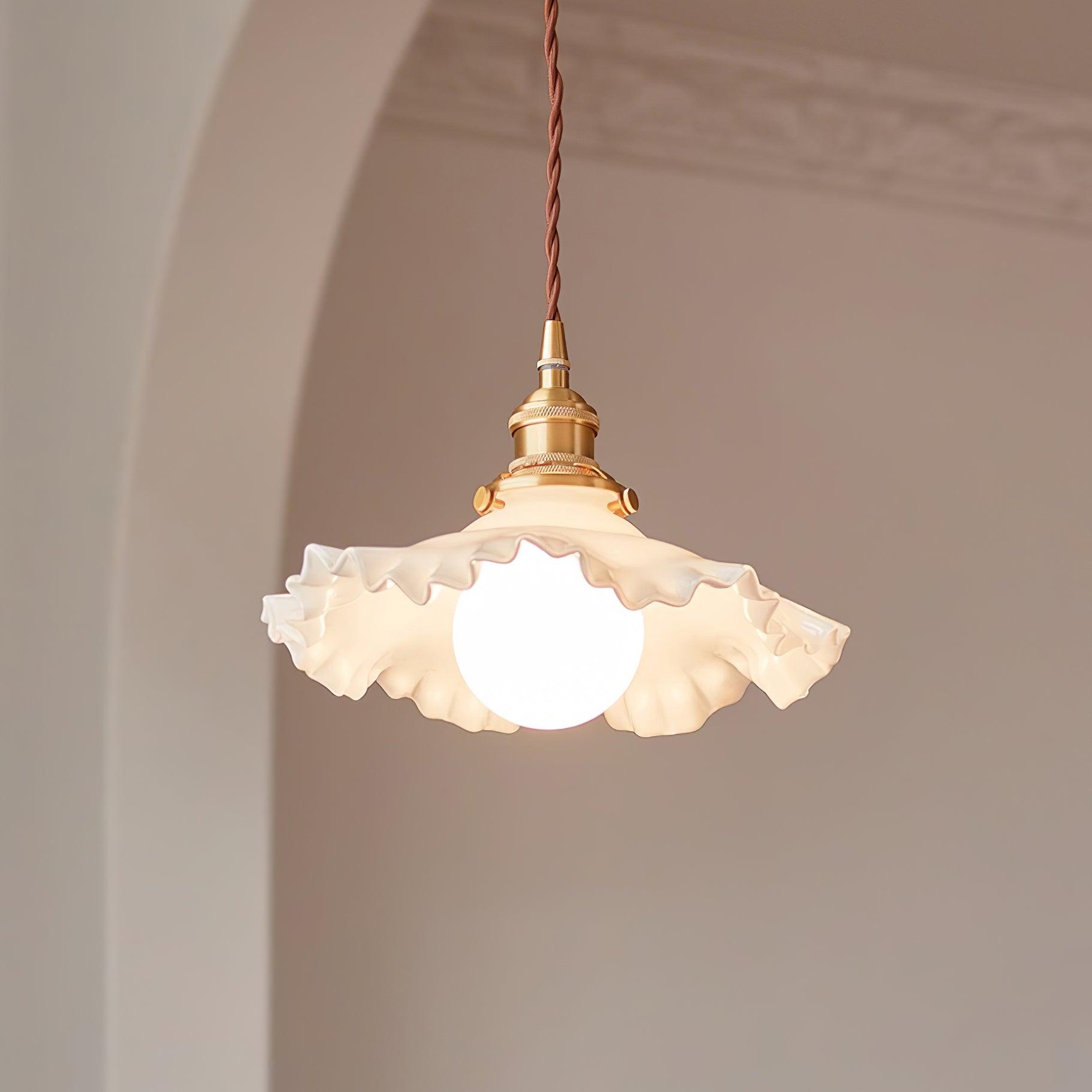 Pendant Lamp Glass Ruffle Shade Brass Warm Glow - Letslighting