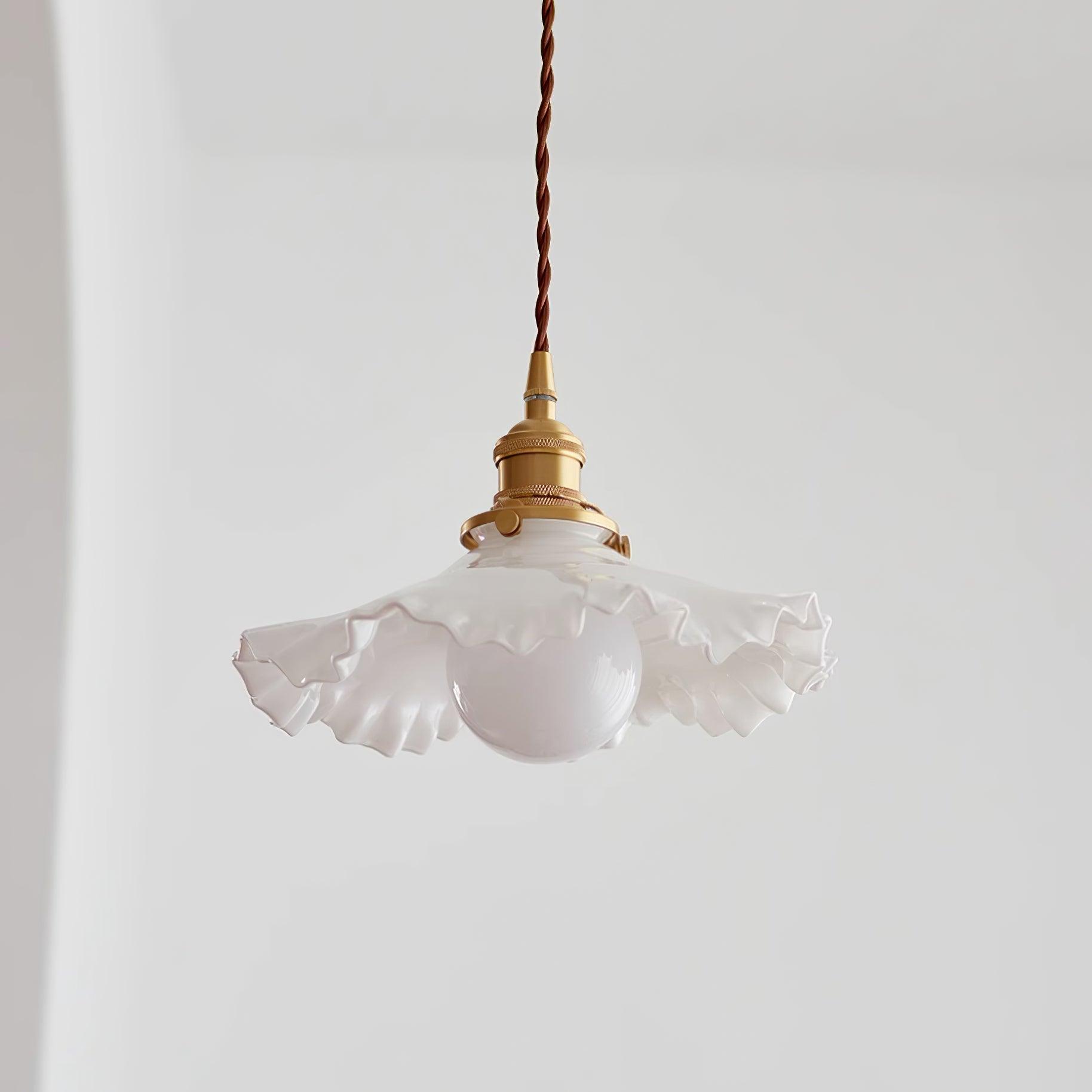 Pendant Lamp Glass Ruffle Shade Brass Warm Glow - Letslighting