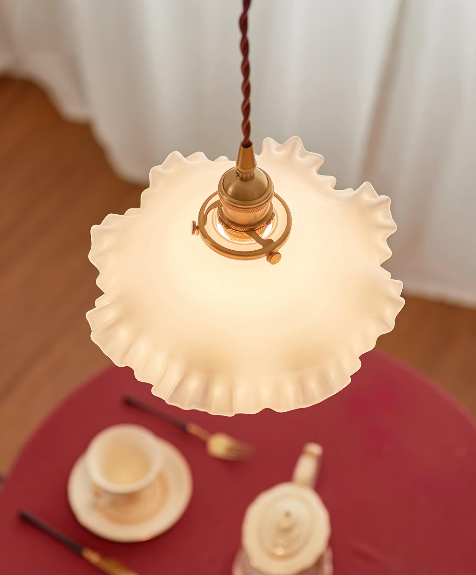 Pendant Lamp Glass Ruffle Shade Brass Warm Glow - Letslighting
