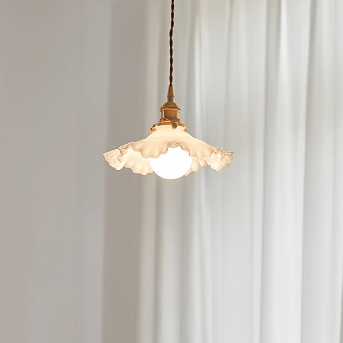 Pendant Lamp Glass Ruffle Shade Brass Warm Glow - Letslighting