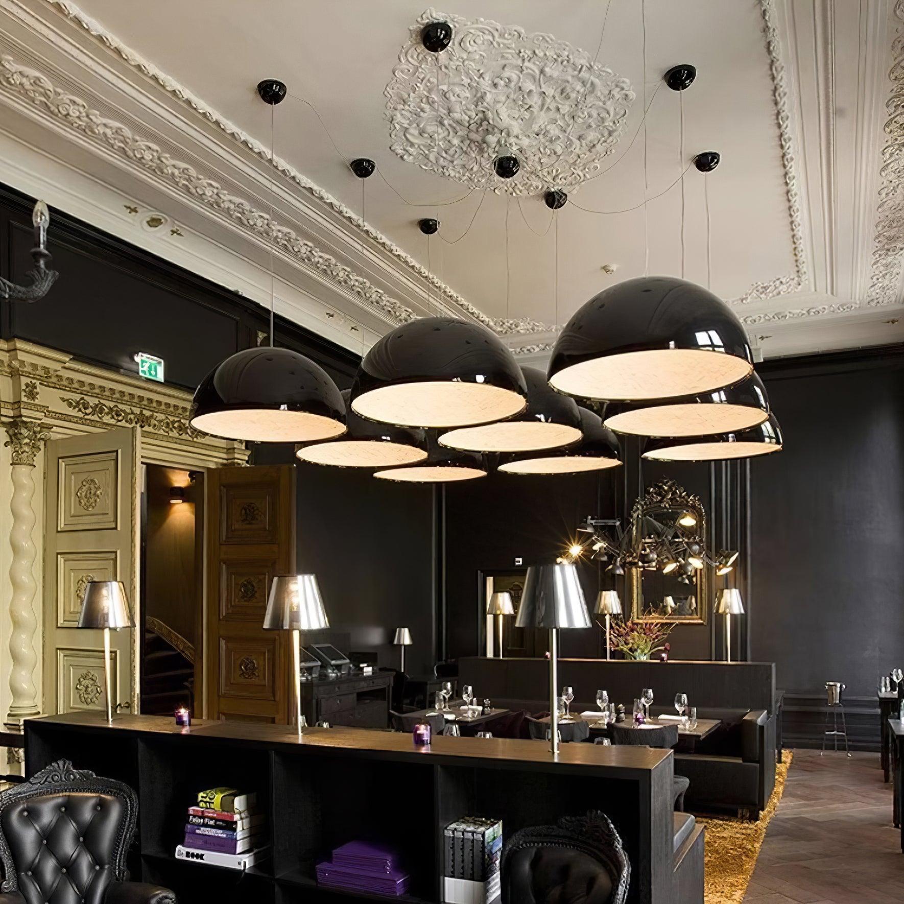 Pendant Lamp Black Dome with Embossed Plaster Interior Elegant - Letslighting