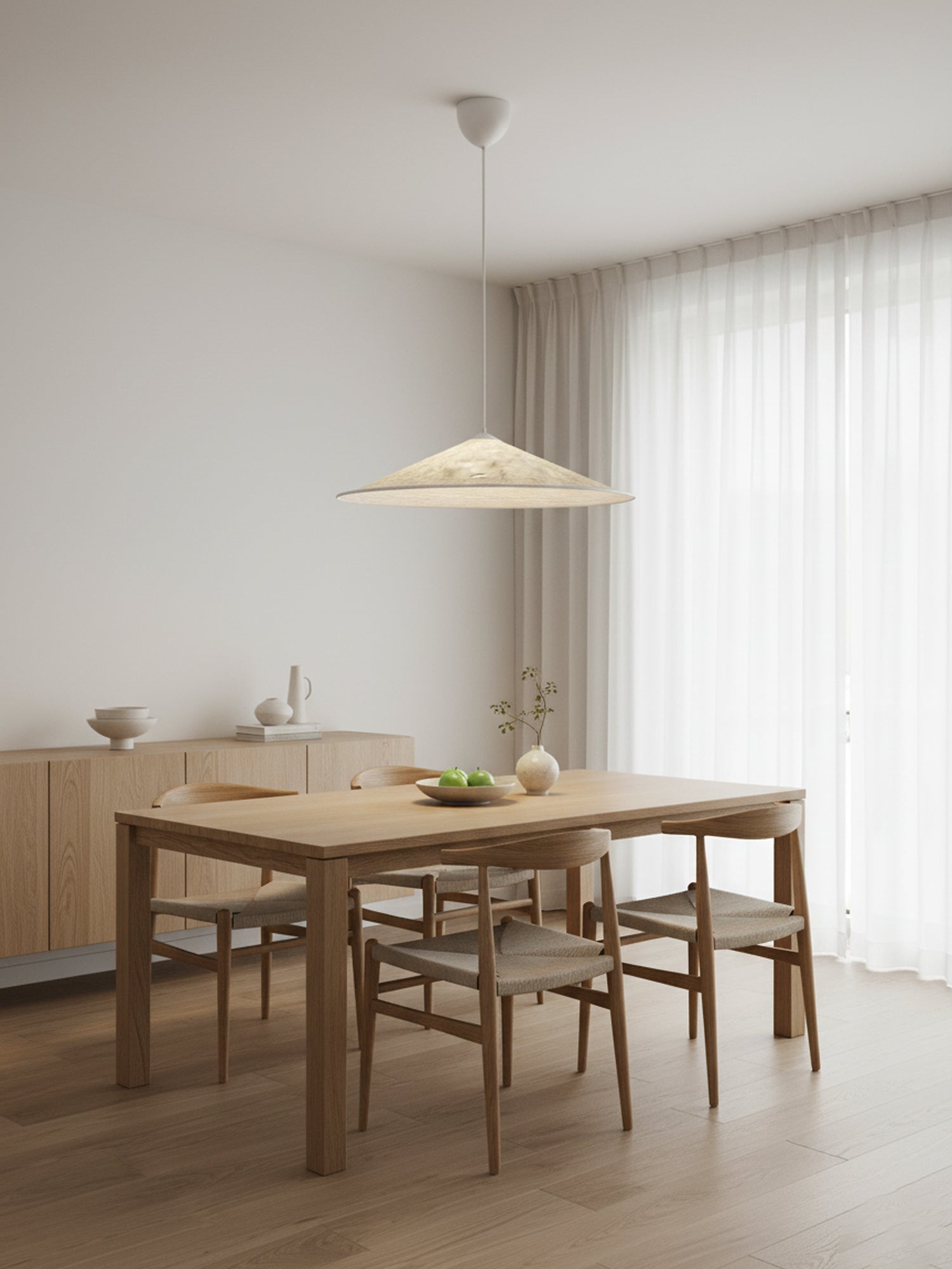 Solara Minimalist Metal & Silk Pendant Light