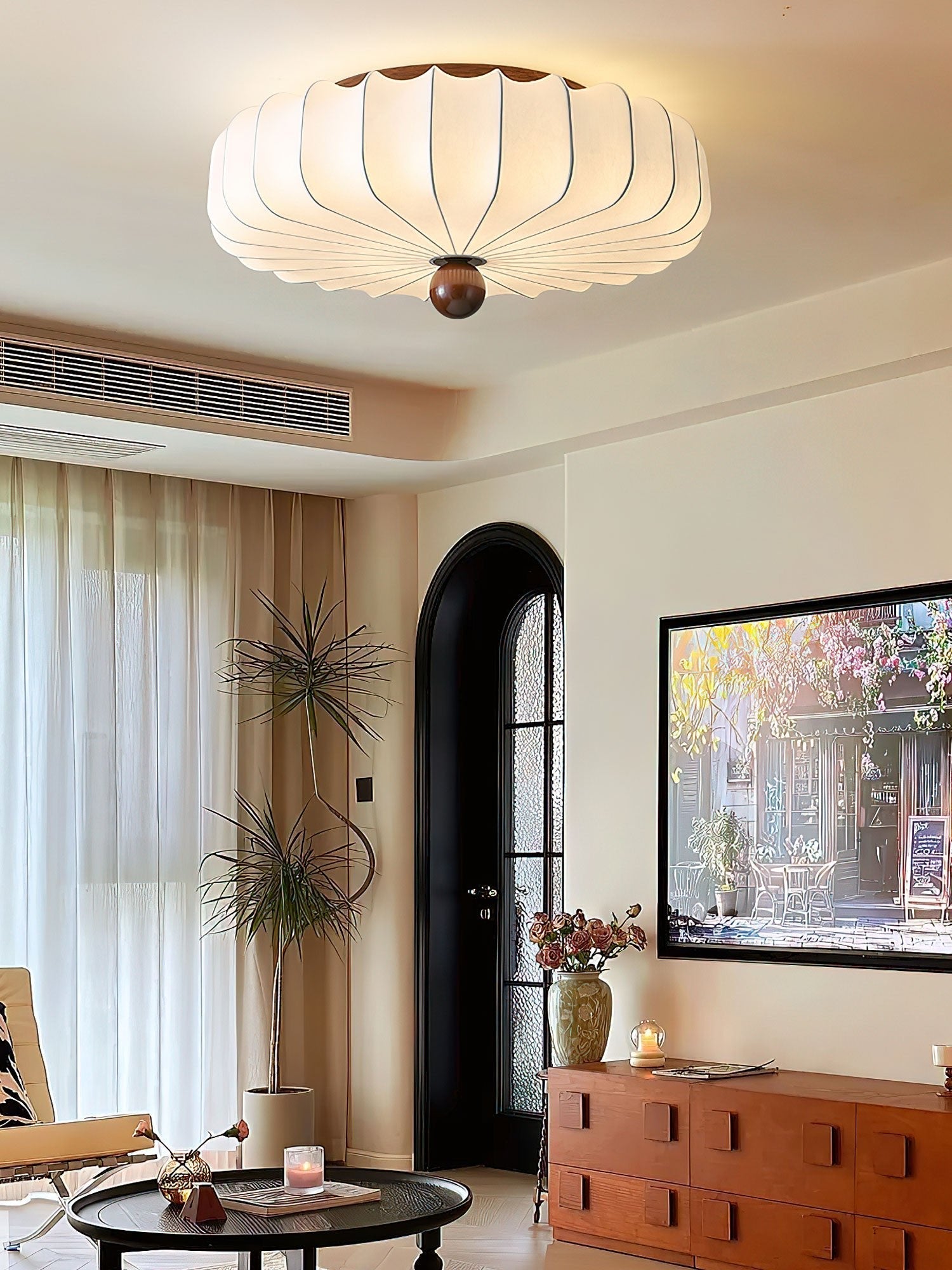 Zotala Petal Fabric Wood Flush Mount Ceiling Light - Letslighting