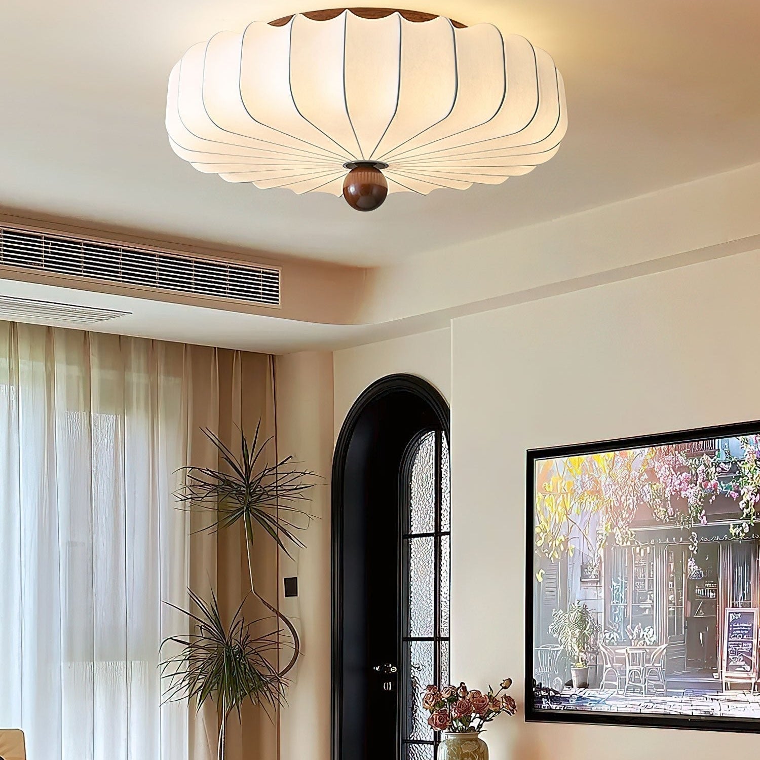 Zotala Petal Fabric Wood Flush Mount Ceiling Light - Letslighting