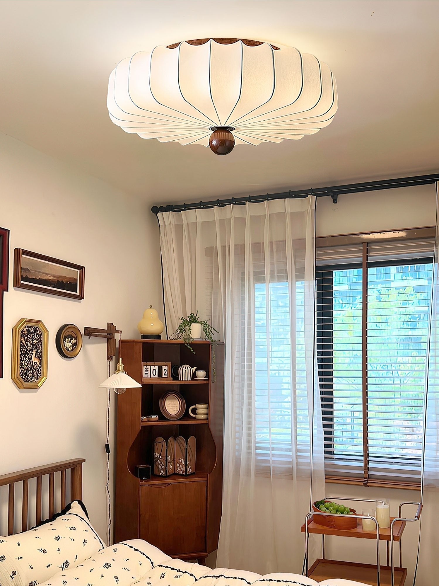 Zotala Petal Fabric Wood Flush Mount Ceiling Light - Letslighting
