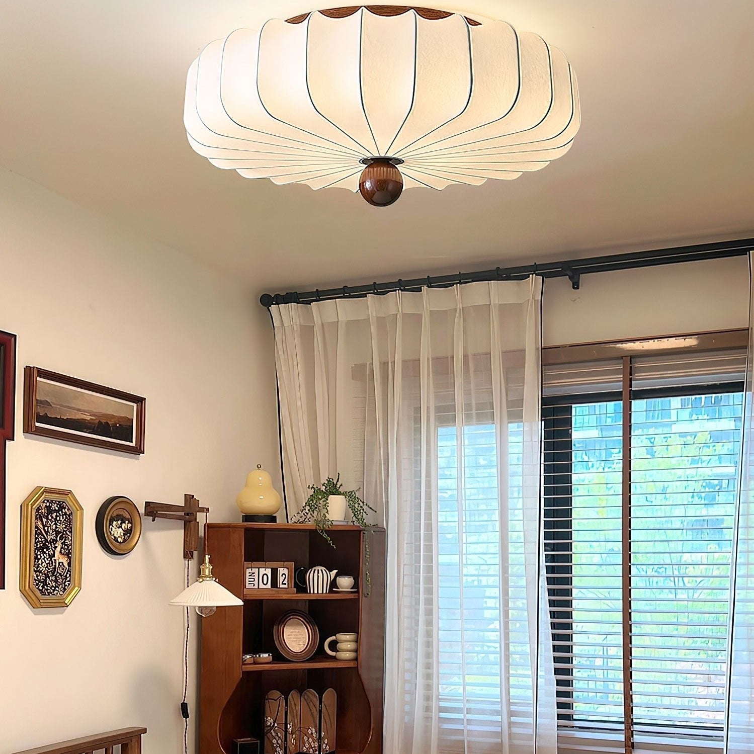 Zotala Petal Fabric Wood Flush Mount Ceiling Light - Letslighting