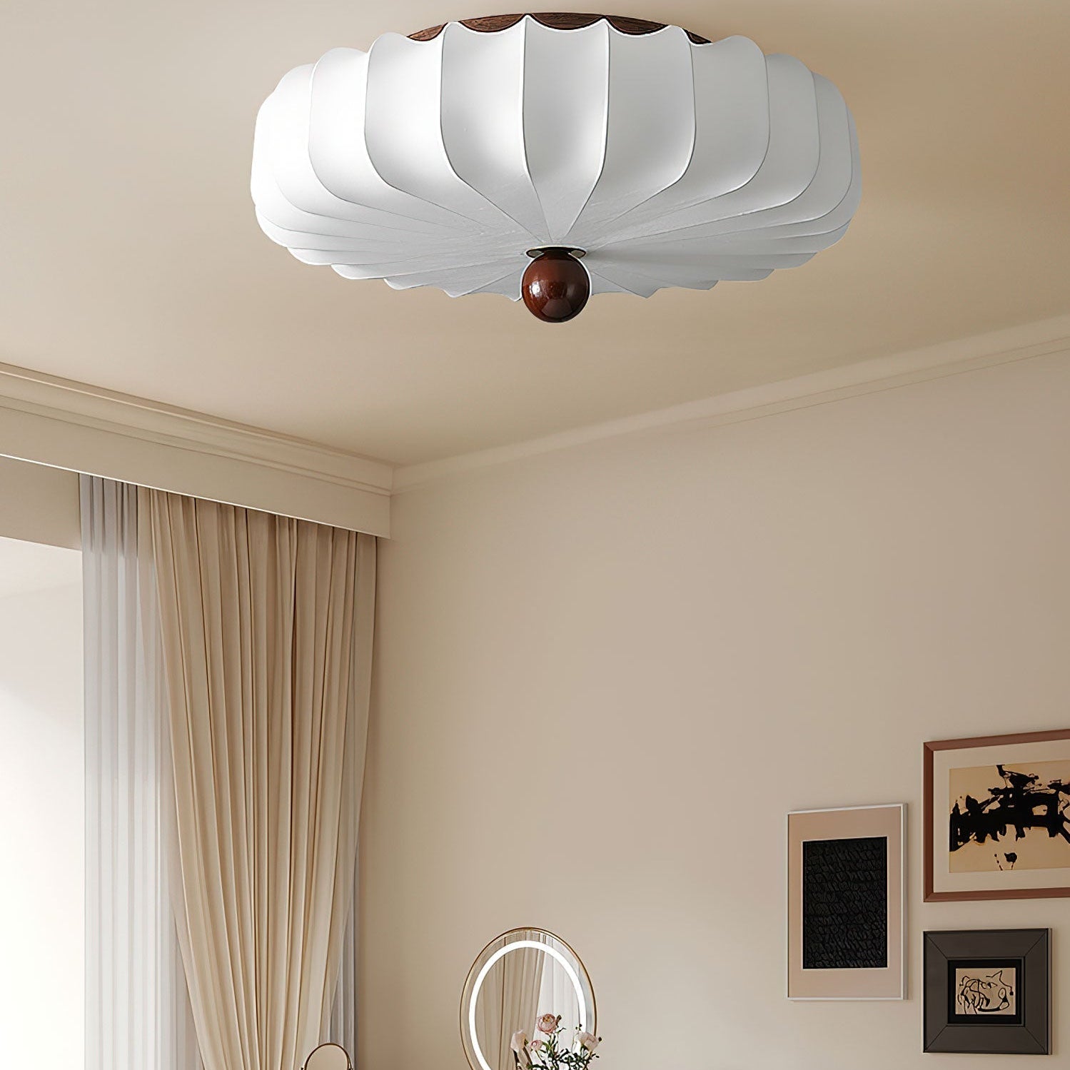 Zotala Petal Fabric Wood Flush Mount Ceiling Light - Letslighting