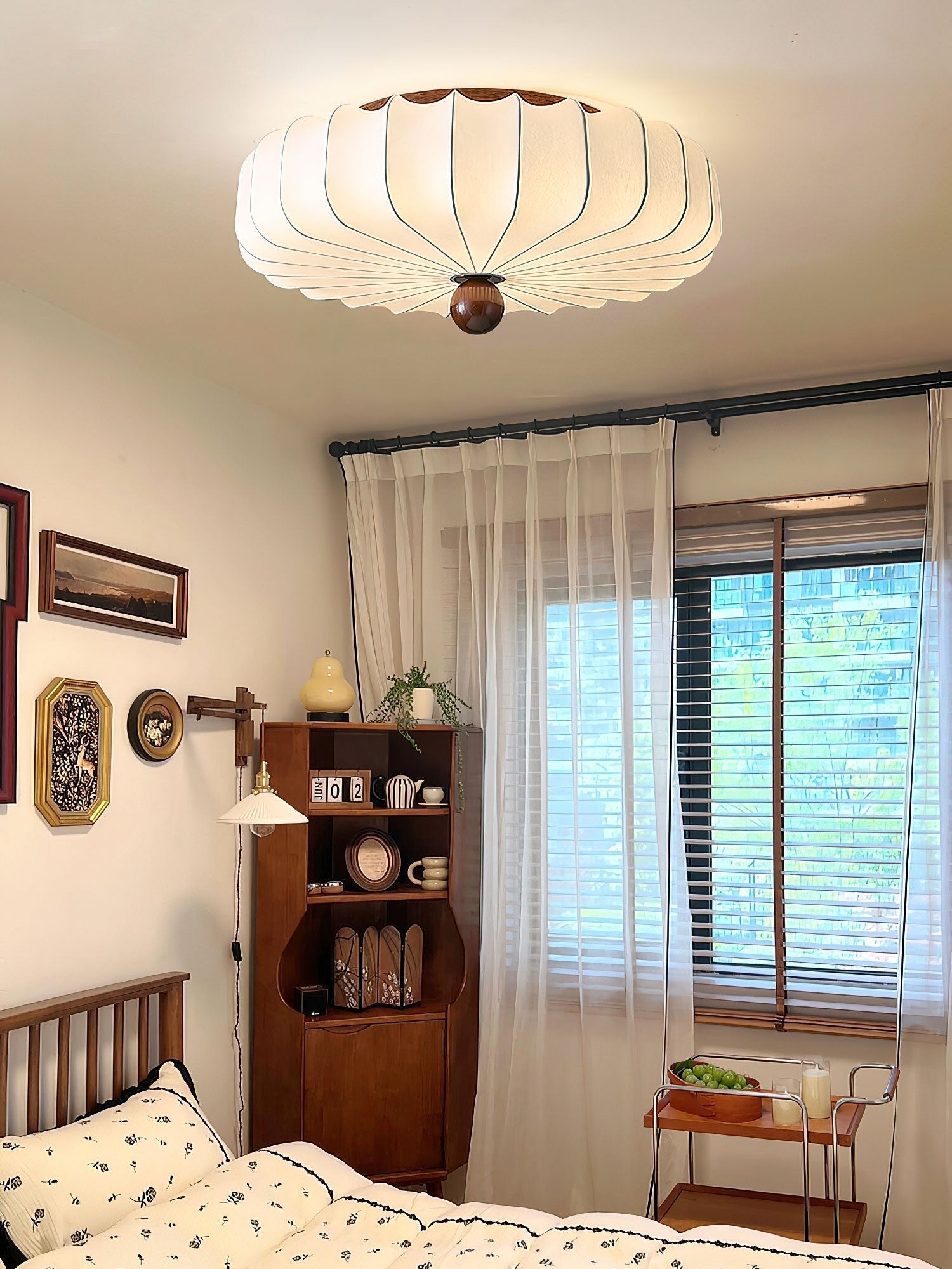 Zotala Petal Fabric Wood Flush Mount Ceiling Light - Letslighting