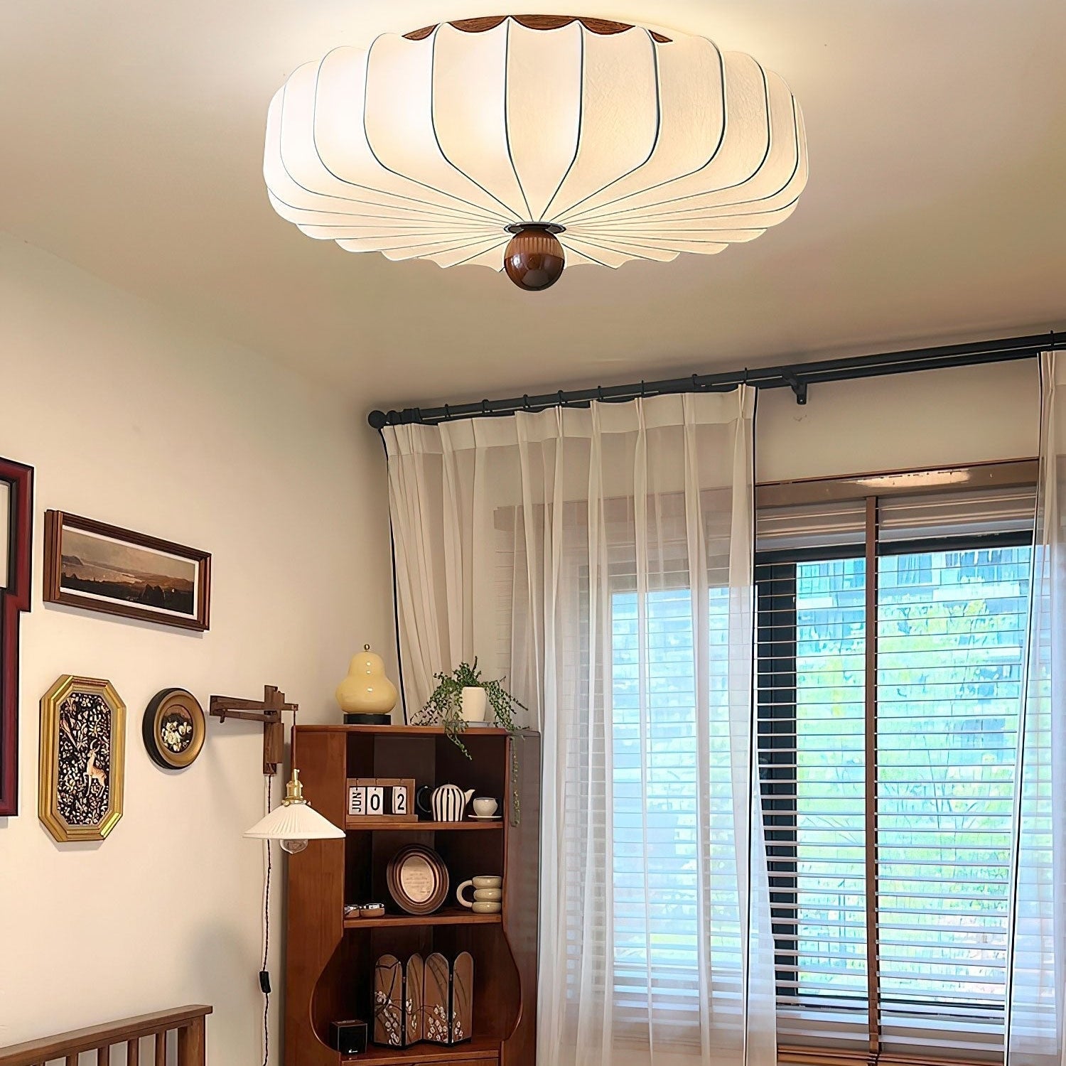 Zotala Petal Fabric Wood Flush Mount Ceiling Light - Letslighting