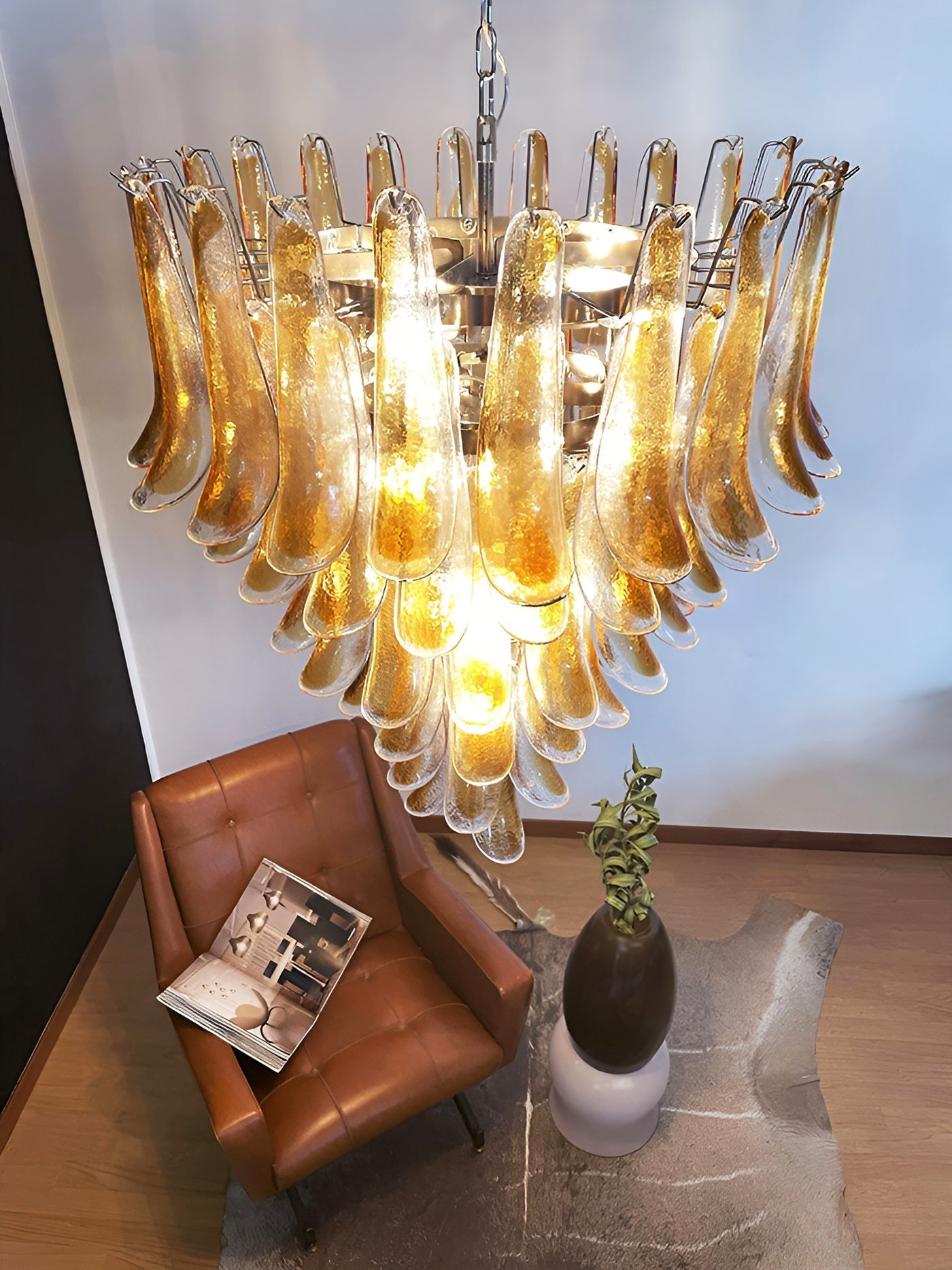 Aurora Chandelier Amber Glass Petals Layered Luxury - Letslighting