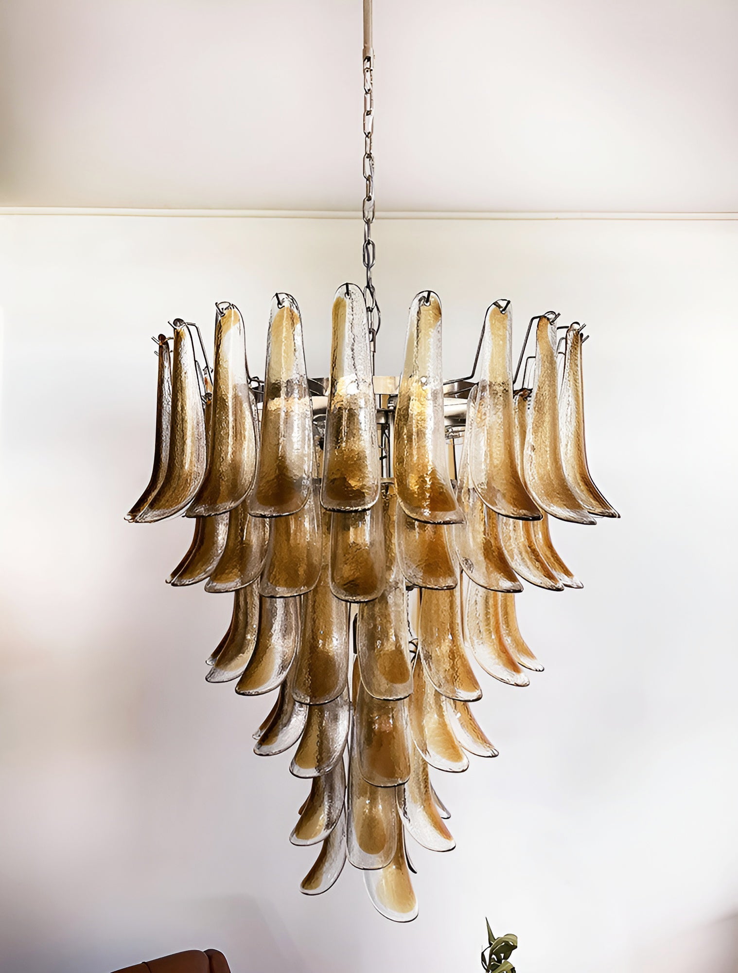 Aurora Chandelier Amber Glass Petals Layered Luxury - Letslighting