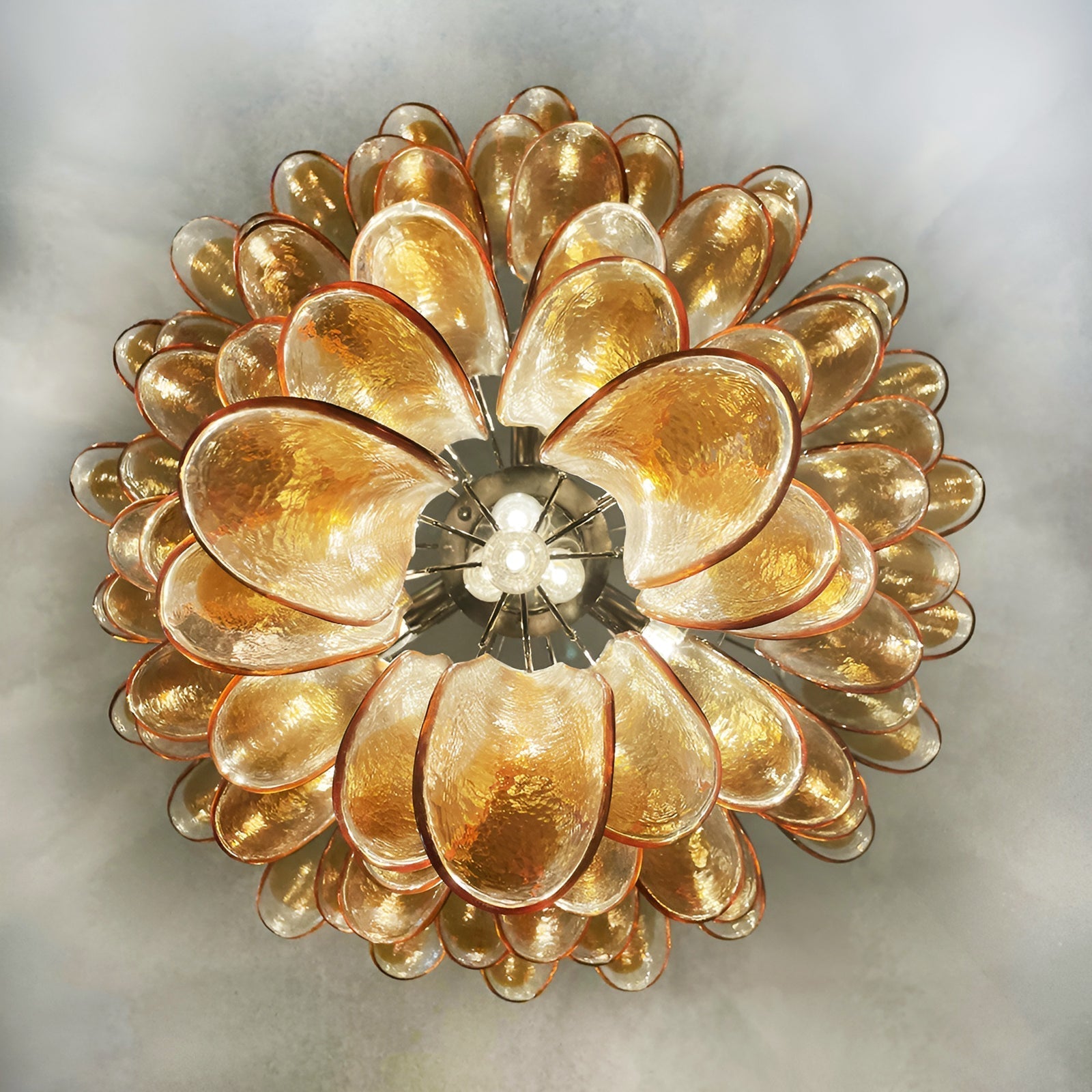 Aurora Chandelier Amber Glass Petals Layered Luxury - Letslighting