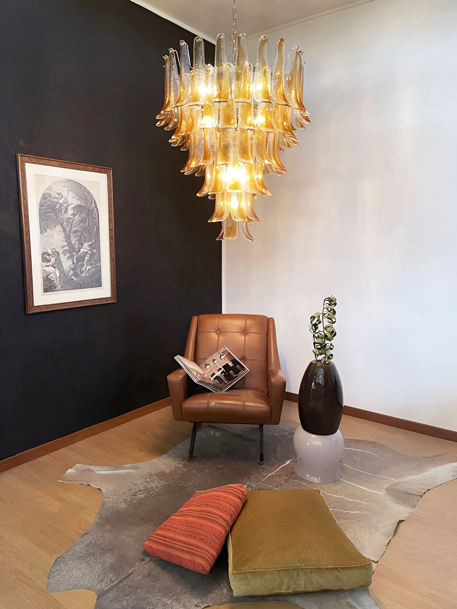 Aurora Chandelier Amber Glass Petals Layered Luxury - Letslighting