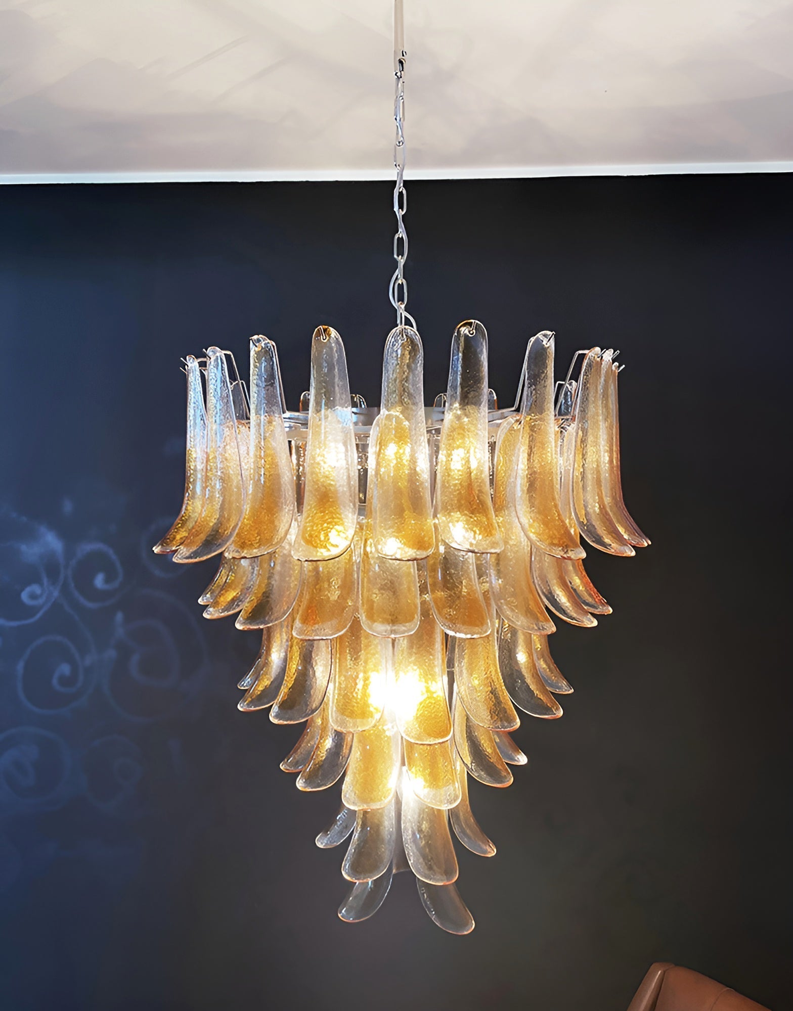 Aurora Chandelier Amber Glass Petals Layered Luxury - Letslighting
