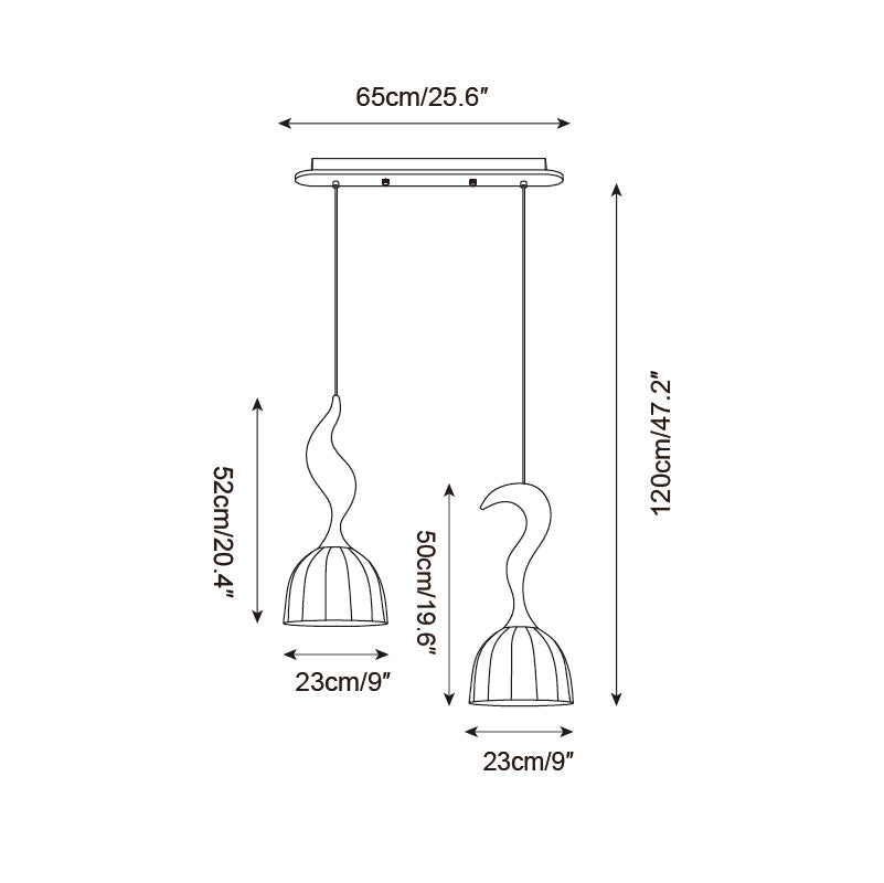 Solia Pendant Lamp Curved Stem & Fabric Wooden - Letslighting