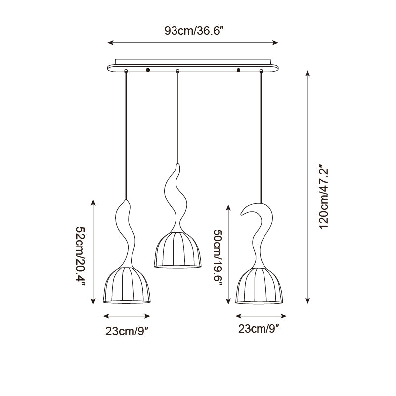 Solia Pendant Lamp Curved Stem & Fabric Wooden - Letslighting