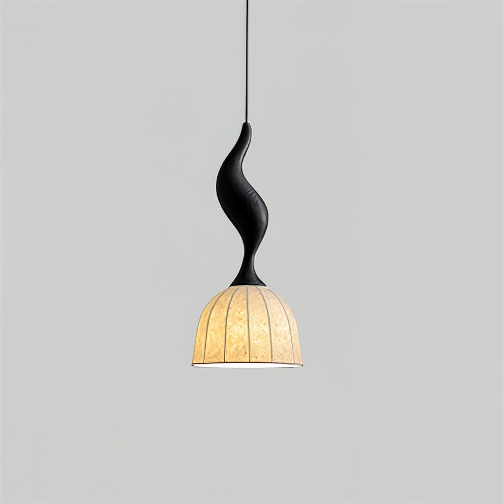 Solia Pendant Lamp Curved Stem & Fabric Wooden - Letslighting