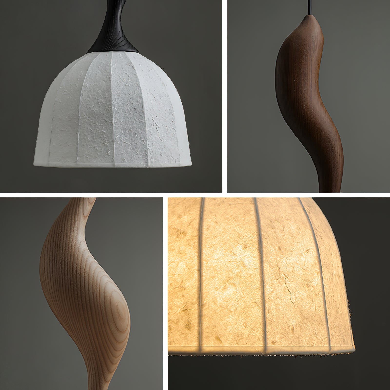 Solia Pendant Lamp Curved Stem & Fabric Wooden - Letslighting