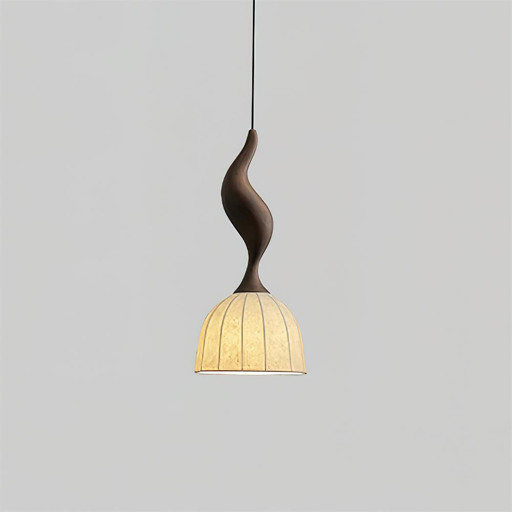 Solia Pendant Lamp Curved Stem & Fabric Wooden - Letslighting