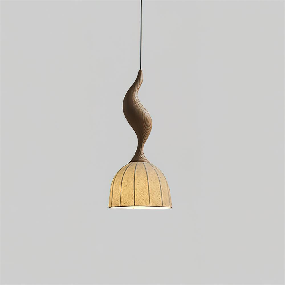 Solia Pendant Lamp Curved Stem & Fabric Wooden - Letslighting