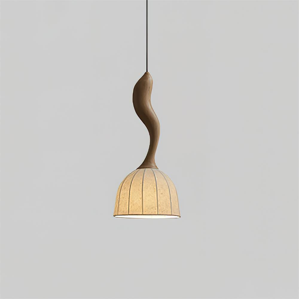 Solia Pendant Lamp Curved Stem & Fabric Wooden - Letslighting