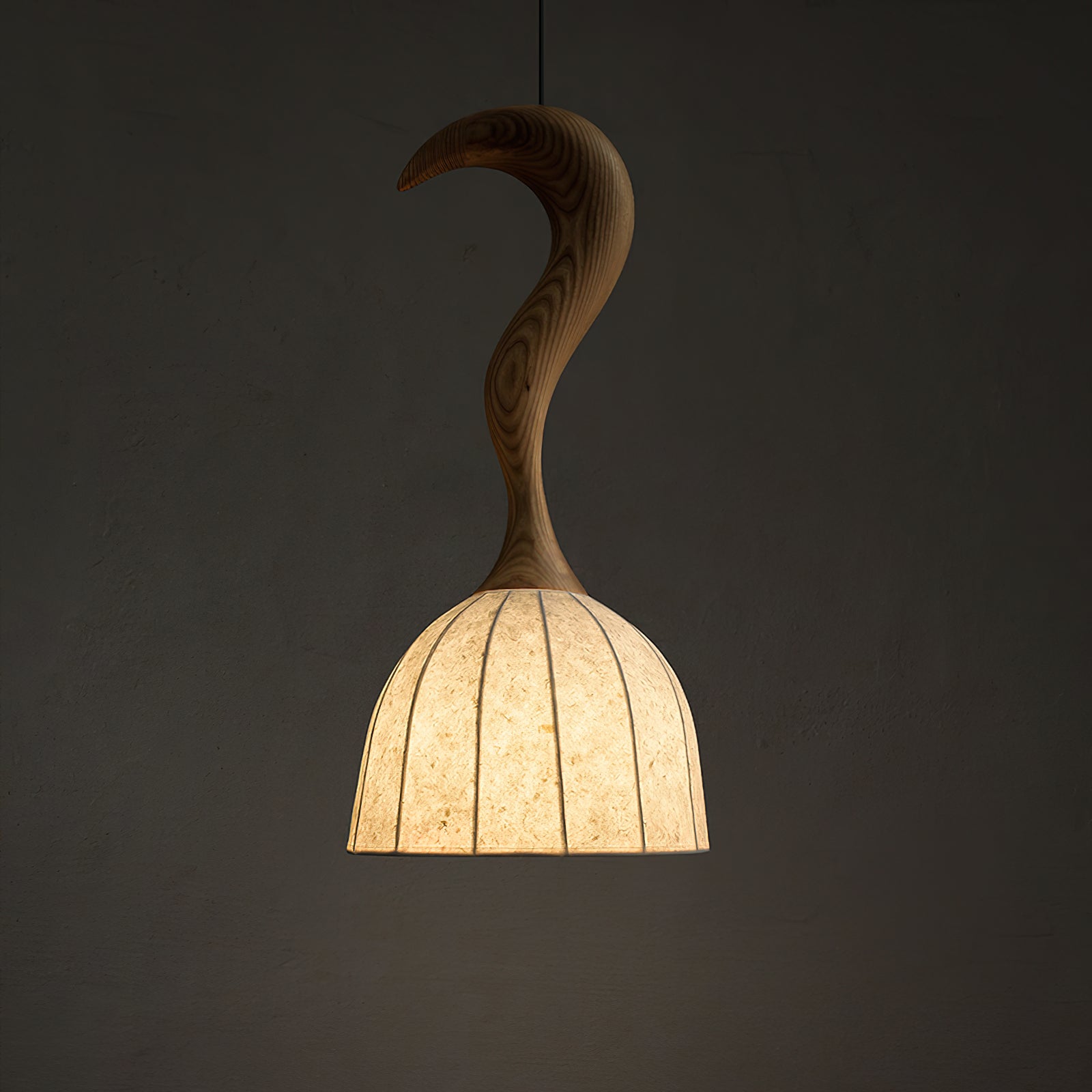 Solia Pendant Lamp Curved Stem & Fabric Wooden - Letslighting
