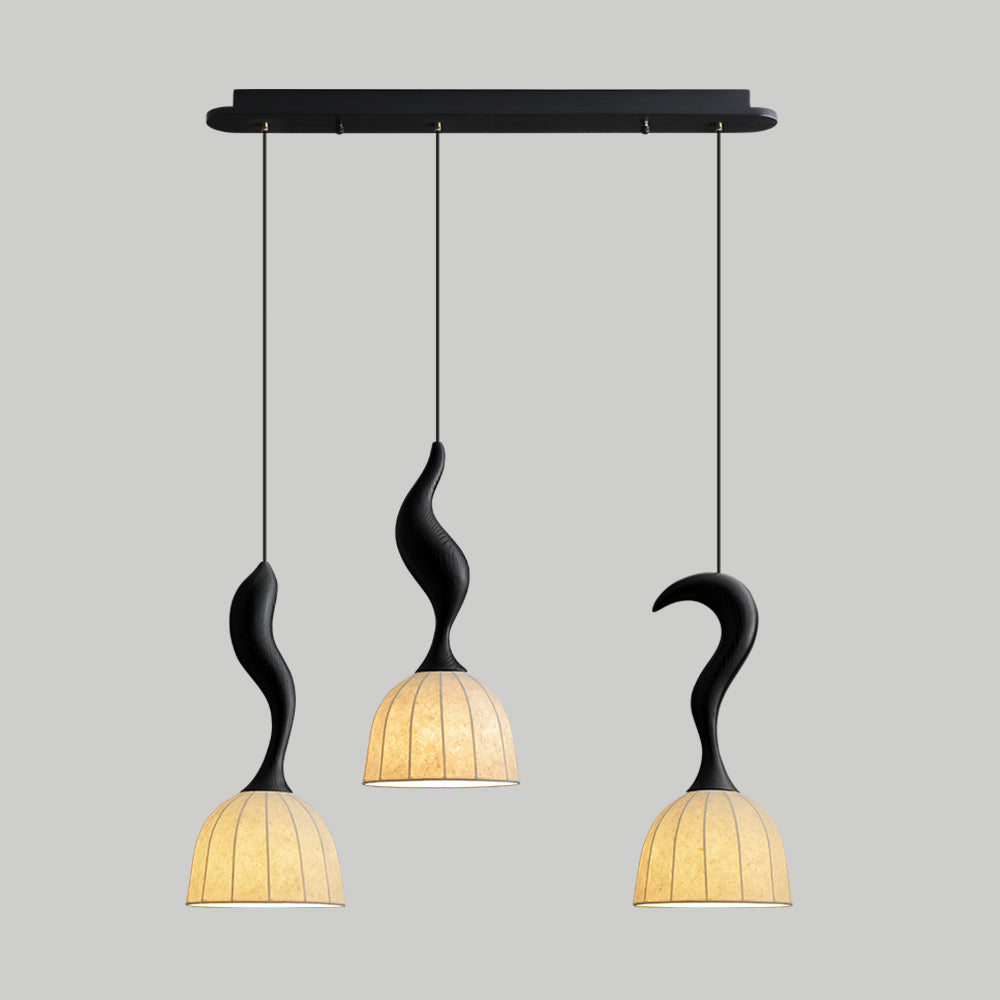 Solia Pendant Lamp Curved Stem & Fabric Wooden - Letslighting