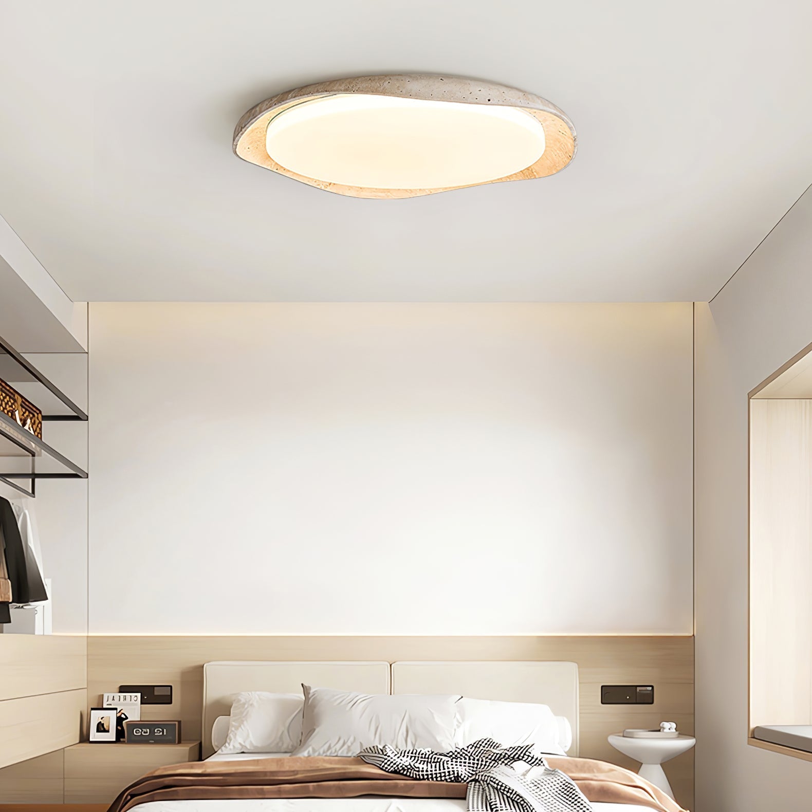 Adoros Rimmed-Circle Travertine Ceiling Light - Letslighting