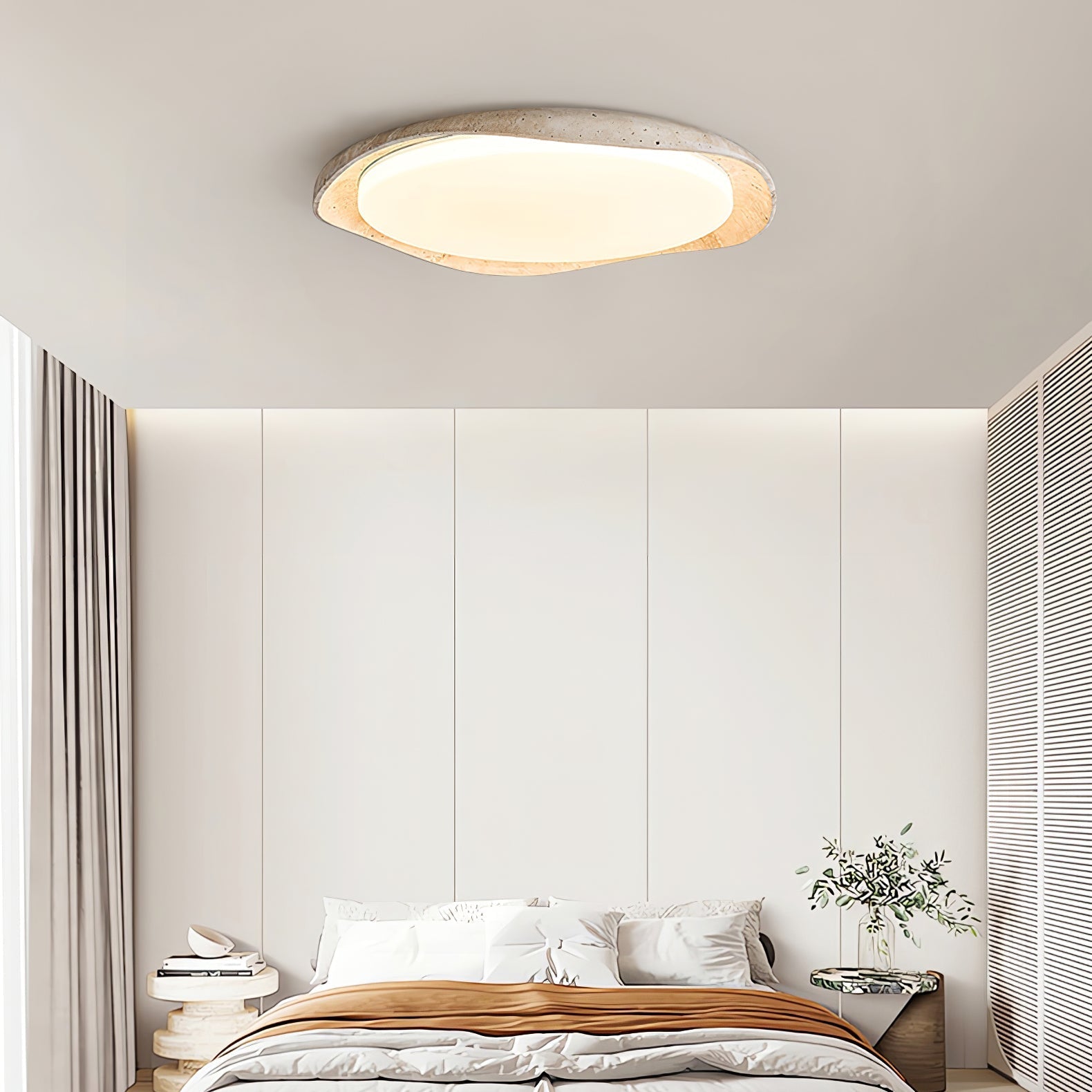 Adoros Rimmed-Circle Travertine Ceiling Light - Letslighting