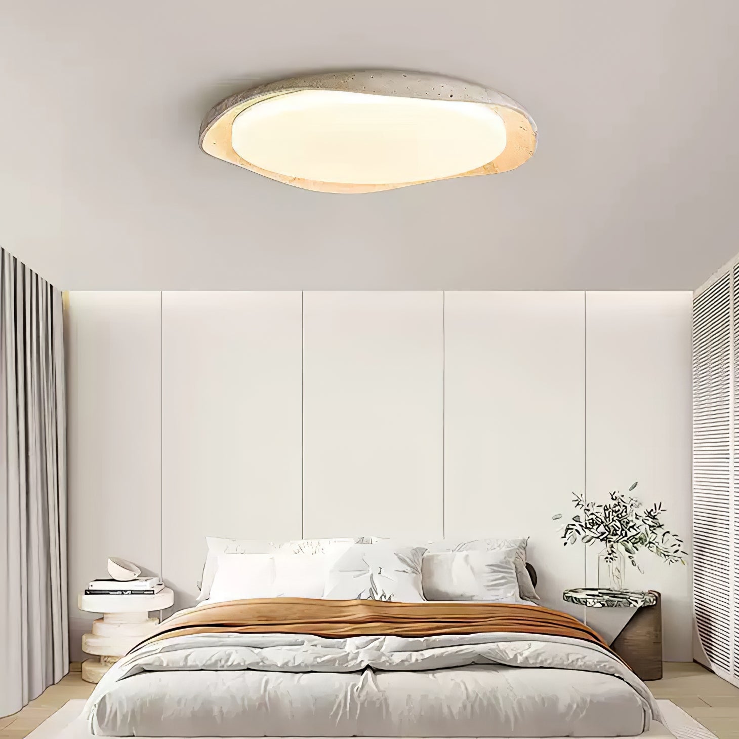 Adoros Rimmed-Circle Travertine Ceiling Light - Letslighting
