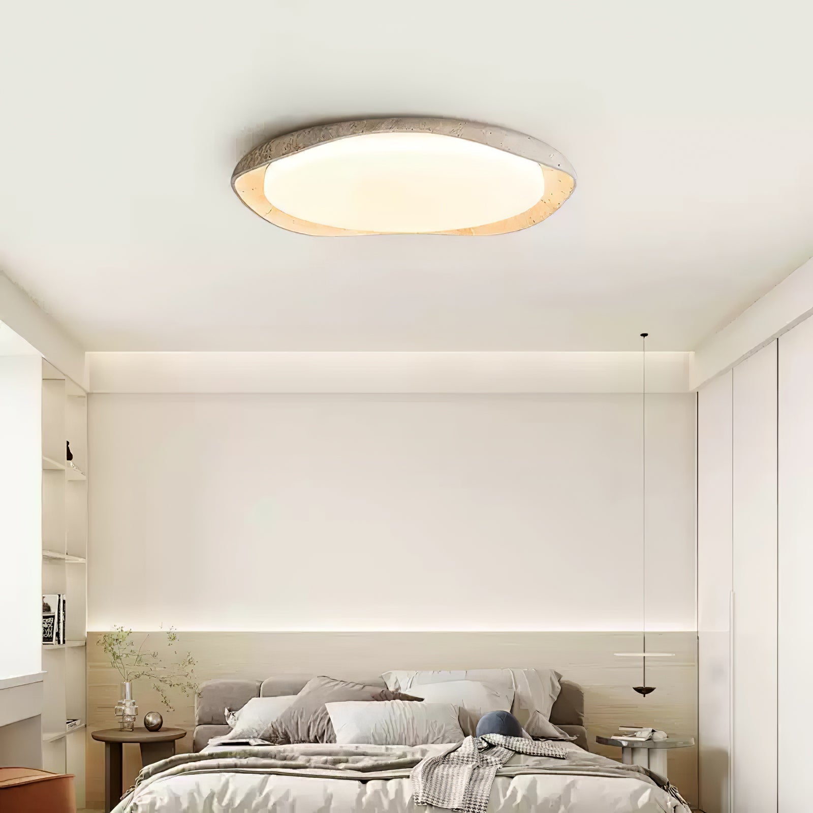 Adoros Rimmed-Circle Travertine Ceiling Light - Letslighting