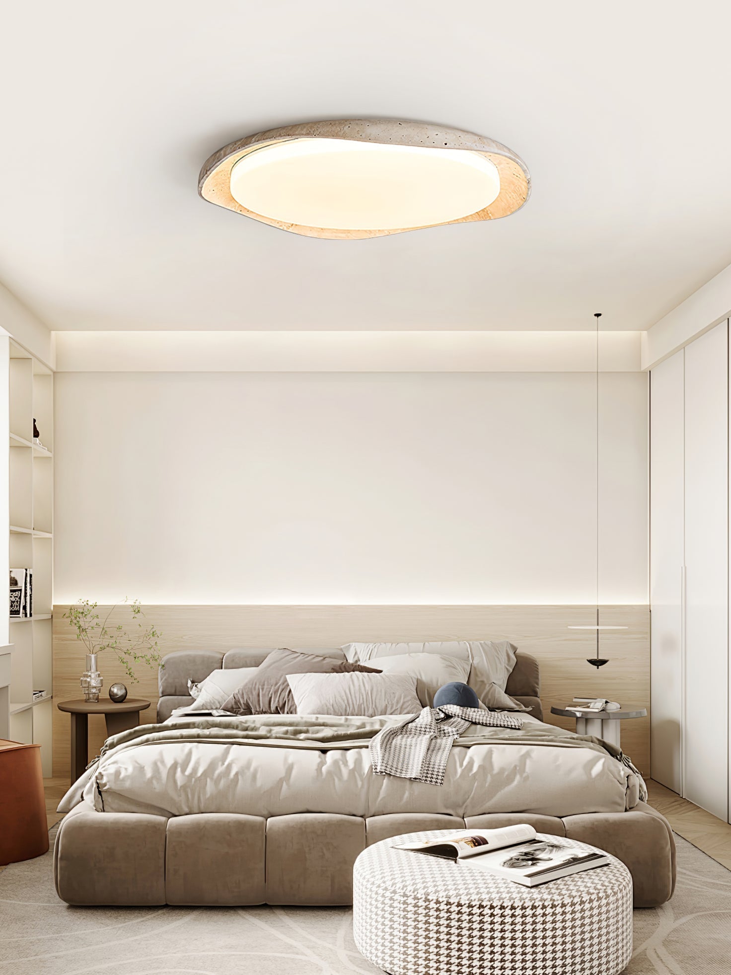 Adoros Rimmed-Circle Travertine Ceiling Light - Letslighting
